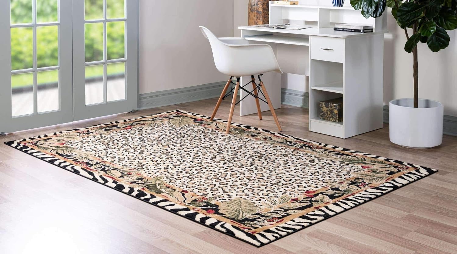 Unique Loom Wildlife Collection – Alfombra inspirada en animales con diseño de bordes de guepardo, 6 x 9 pies, marfilnegro