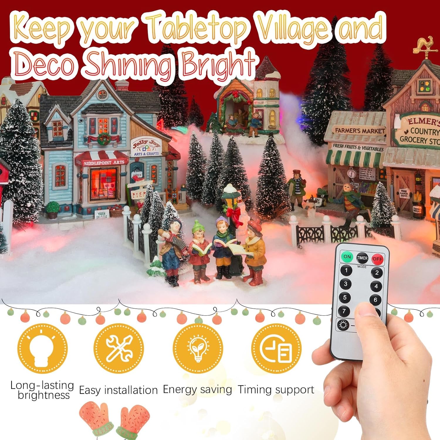 Retisee 2 piezas de cable de accesorios de Navidad con 6 bombillas LED C7 y toma de corriente de 11.48 pies, cable accesorio de luz de pueblo de