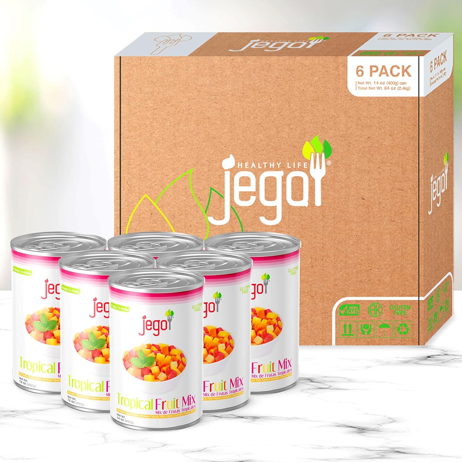Jego Mezcla de frutas tropicales en almíbar, 14 onzas (paquete de 6)  Piña, papaya, guayaba, papaya de las tierras altas, sin gluten