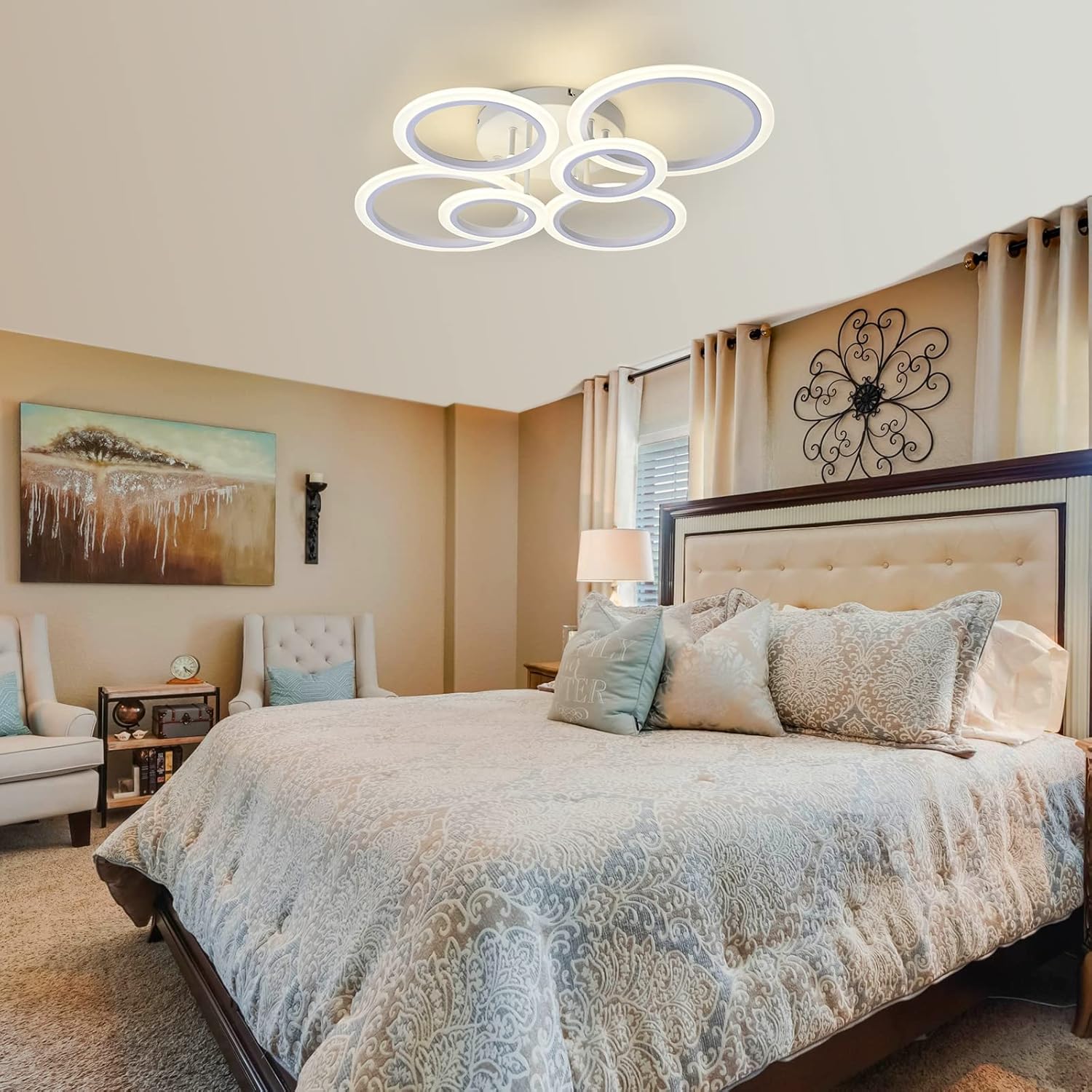 Lámpara de techo LED moderna, luz de techo blanca de 6 anillos, lámpara de techo de montaje empotrado de 4000 K para cocina, dormitorio, sala de