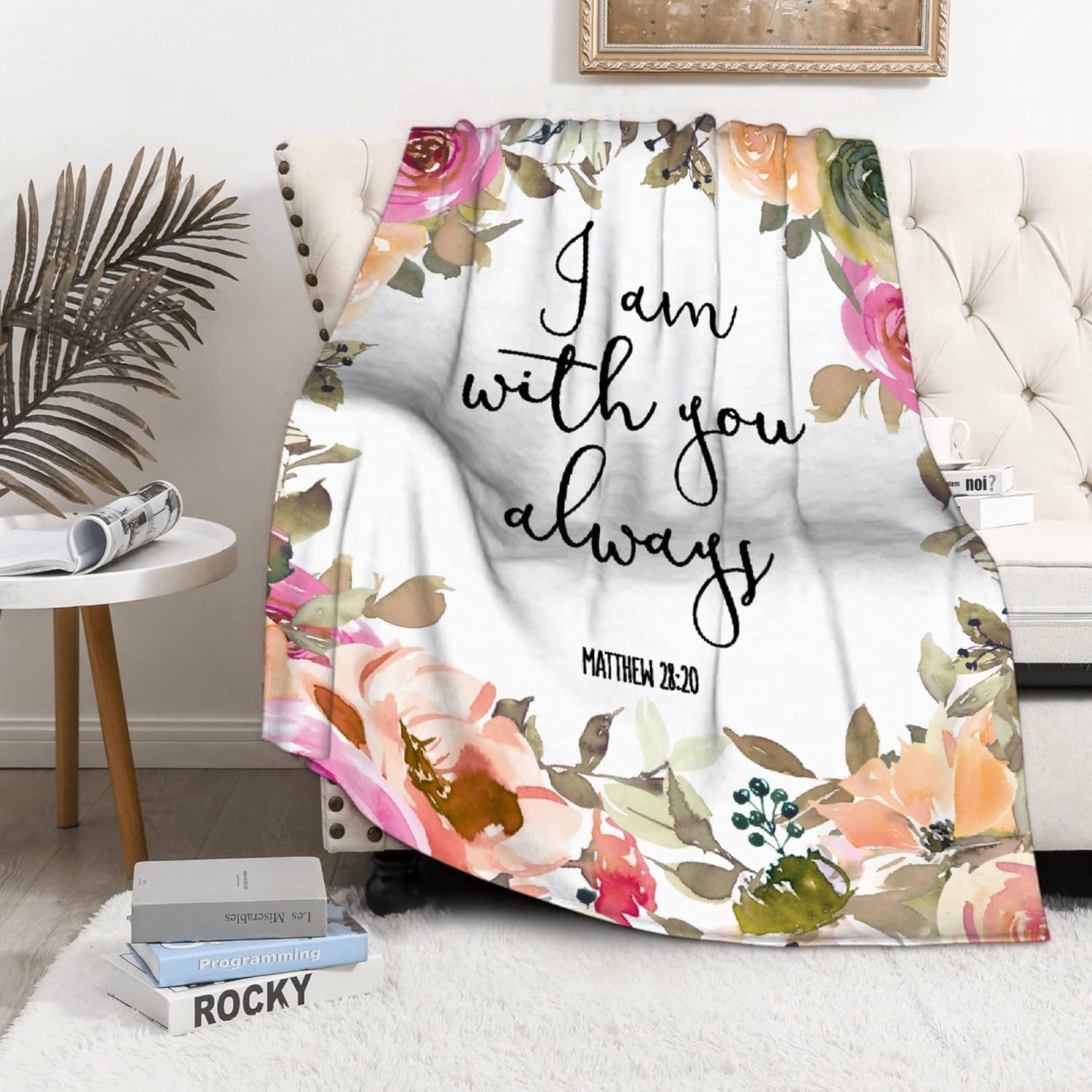 Briizy Manta de versículo bíblico  Manta con texto en inglés “I Am with You Always  Manta de oración cálida y esponjosa con las Escrituras para