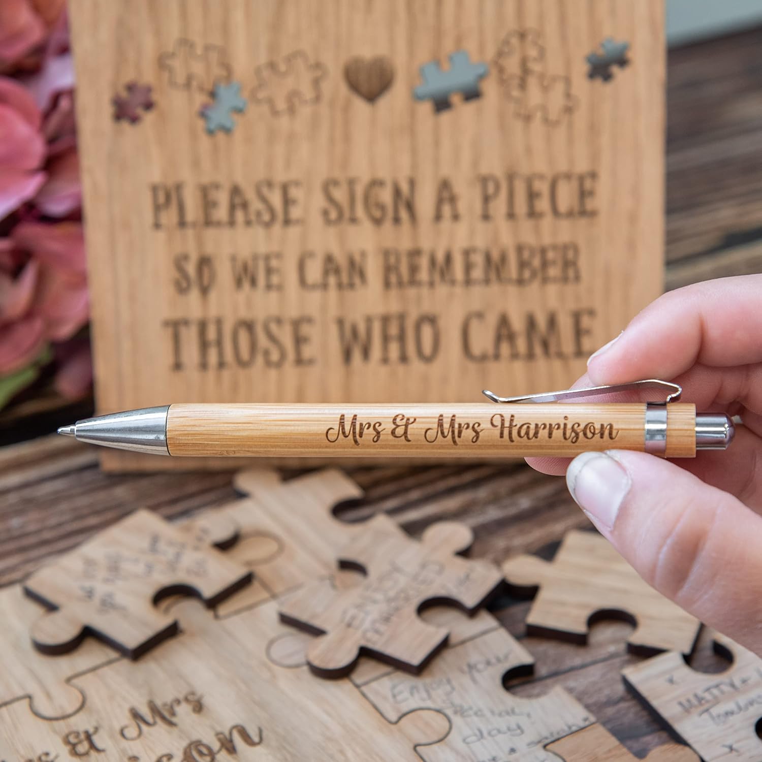Wedding guest book alternative jigsaw puzzle personalized guestbook  laser engraved wooden pieces for party engagement reception anniversary (66