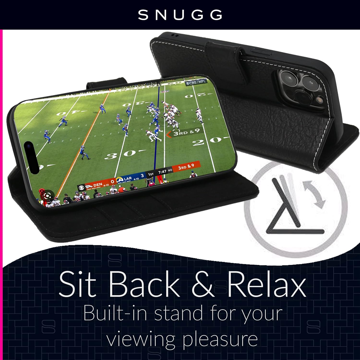 Snugg Funda tipo cartera para iPhone 15 Pro  Funda plegable con 3 ranuras para tarjetas, cierre magnético y función de soporte para teléfono  Funda