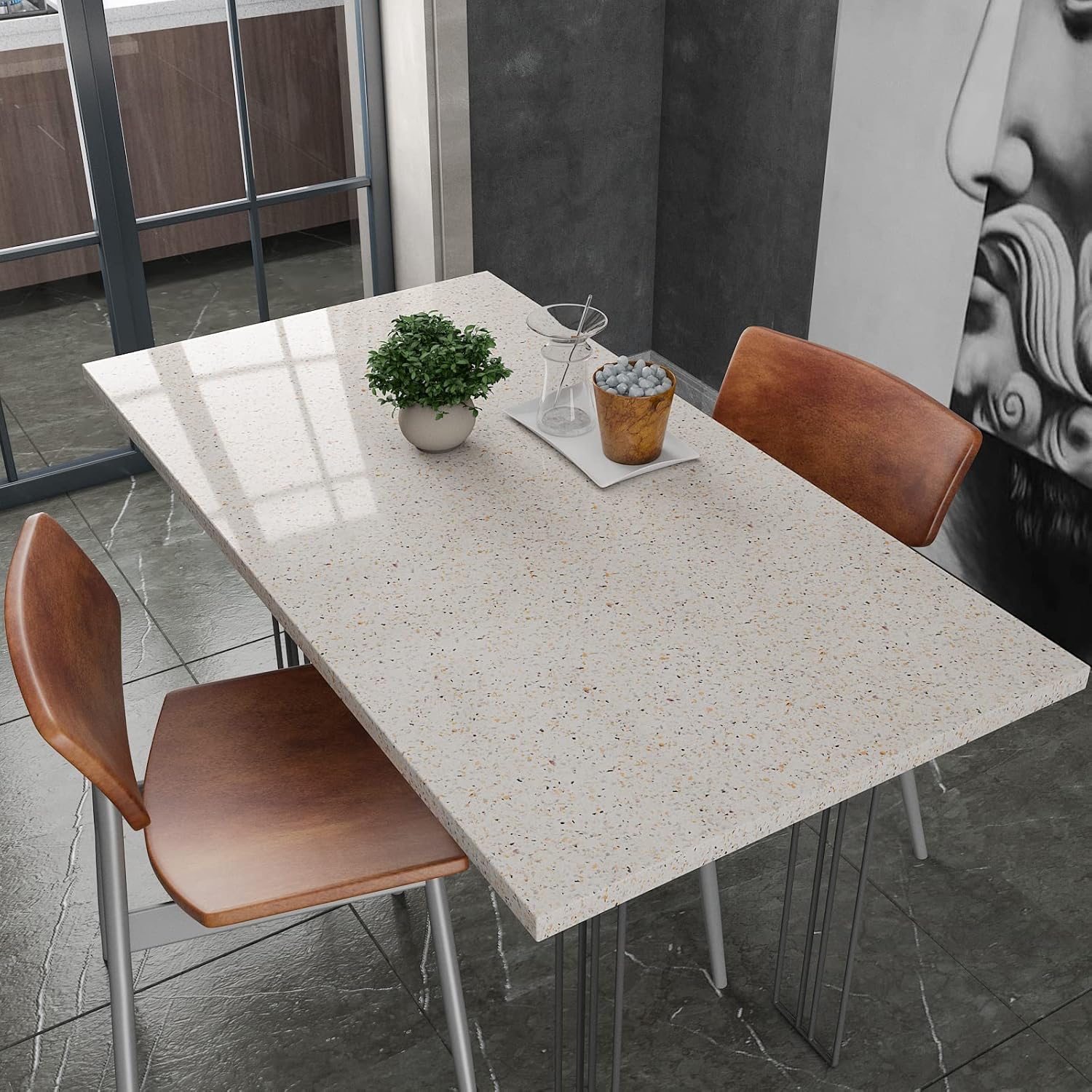CRE8TIVE Papel adhesivo de granito impermeable de 24 x 118 pulgadas, papel tapiz de granito para despegar y pegar, autoadhesivo, extraíble, mármol