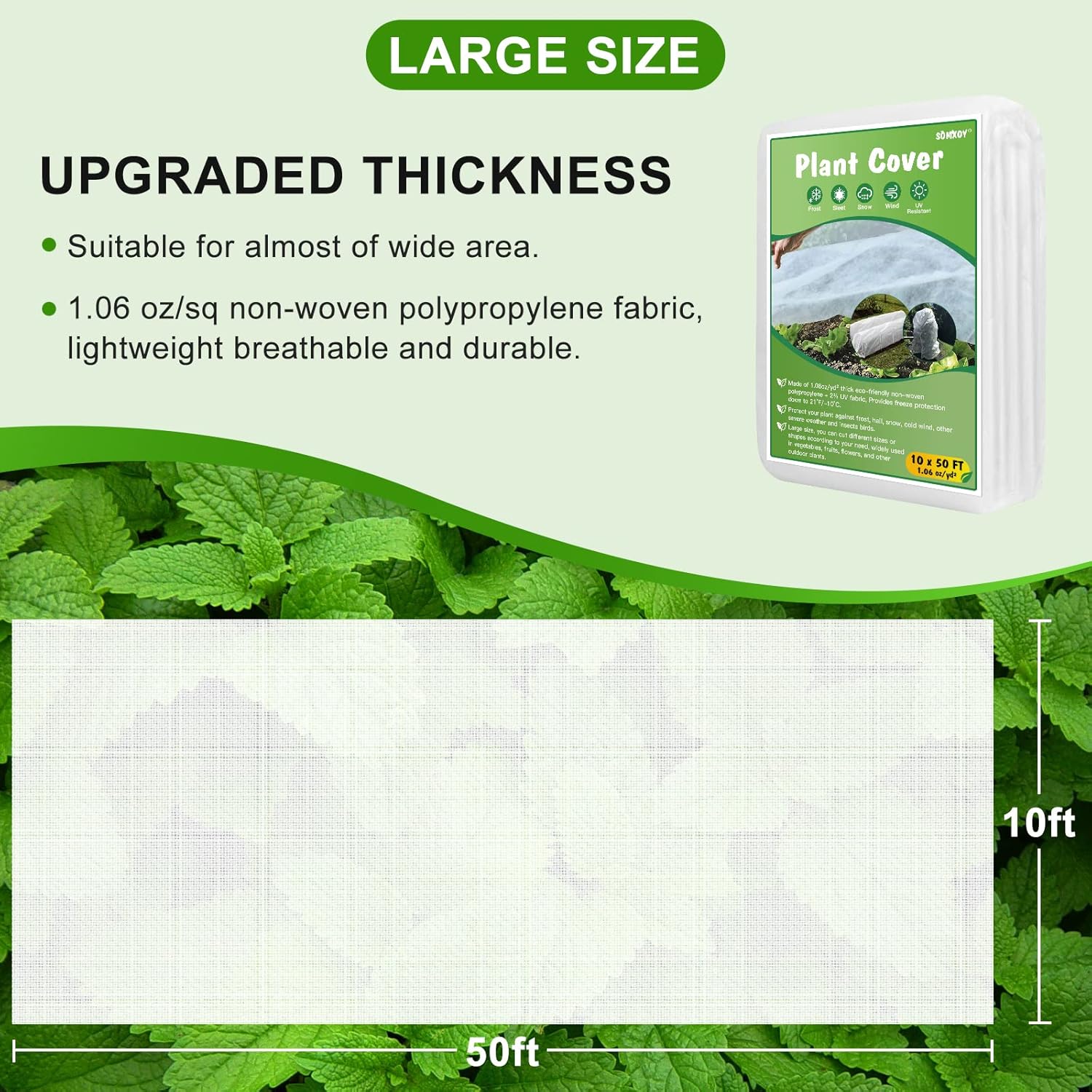 SOMXOY Cubierta para plantas de 10 x 50 pies, protección contra la congelación, 1.06 ozyd, manta de tela gruesa contra heladas, protector de