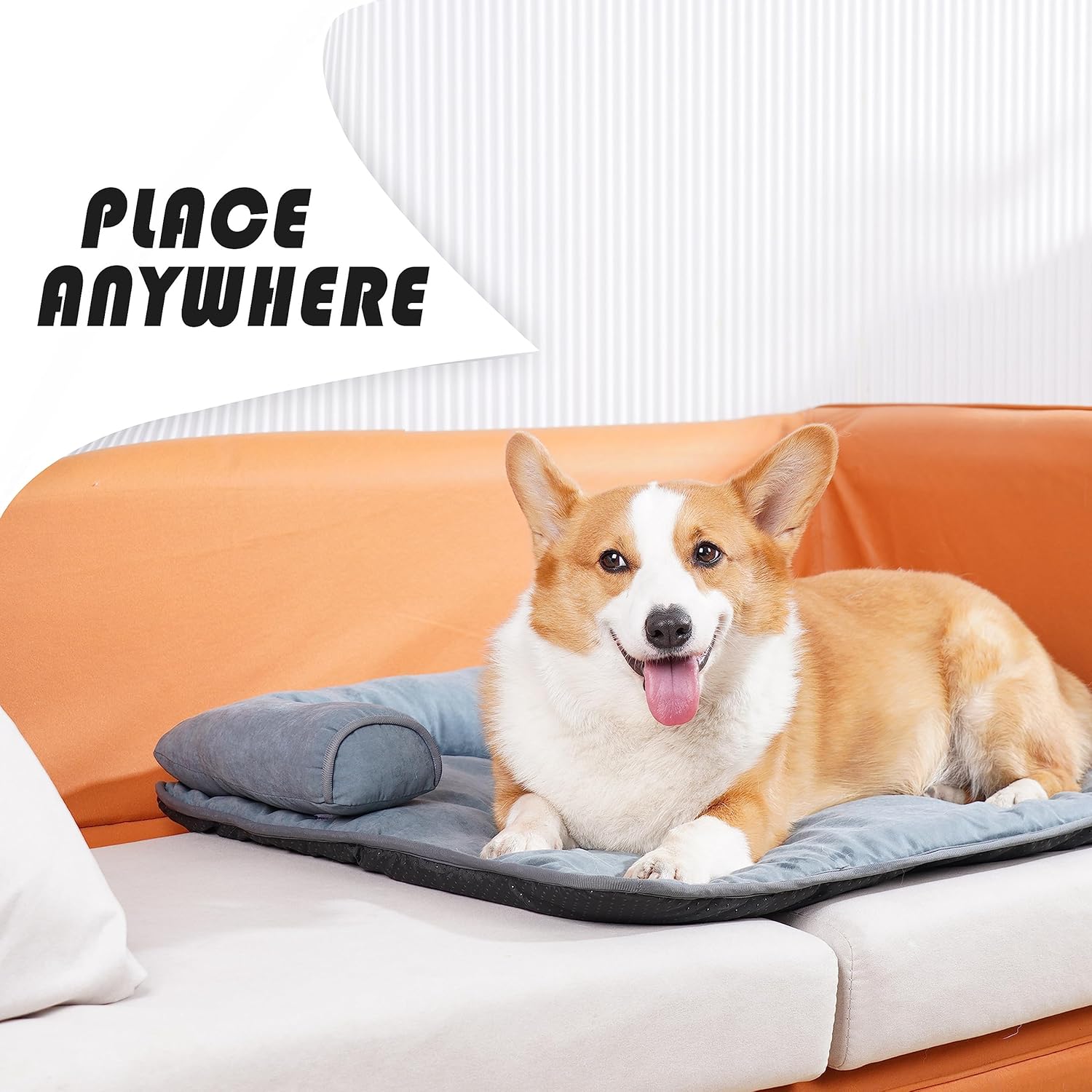 Almohadilla de algodón suave y duradera color caqui para perros y gatos medianos con superficie antiadherente y una almohada en L, lavable a