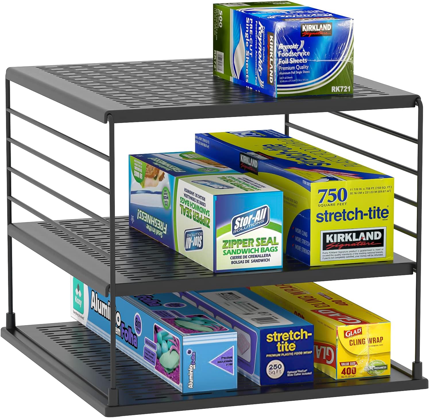 Organizadores y almacenamiento mejorados de gabinete, soporte de compartimento dividido para bolsa de plástico, envoltura, papel de aluminio,