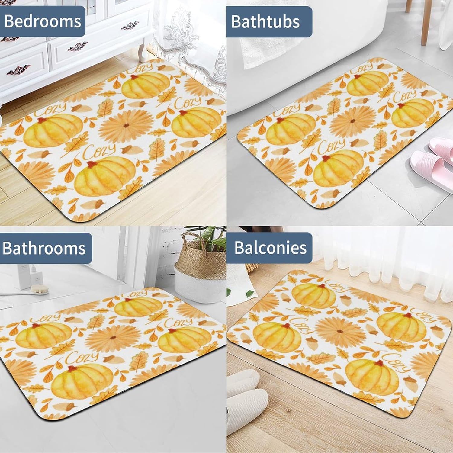Alfombras de baño de color amarillo calabaza, acuarela, piedra de diatomeas, alfombra antideslizante para otoño, acogedora alfombra de baño de arce,