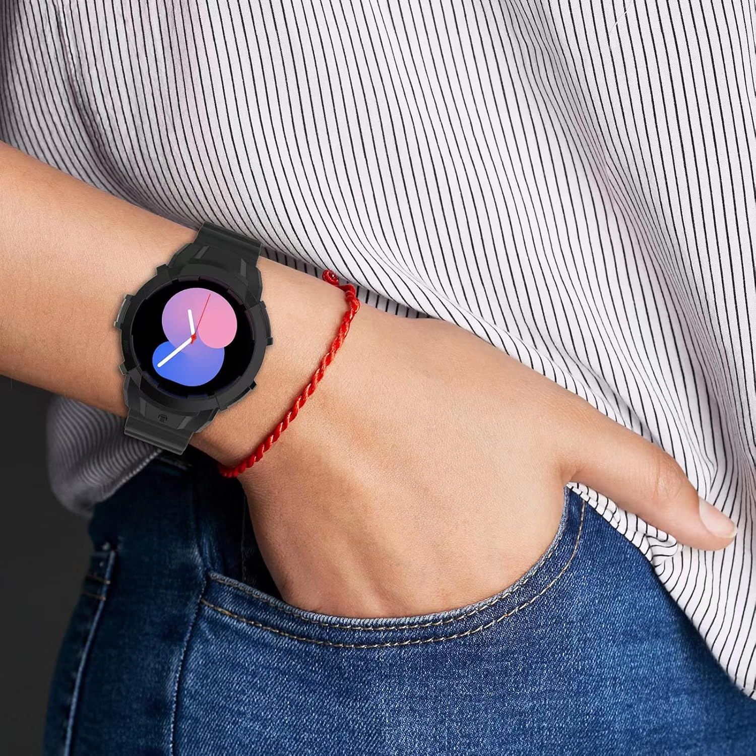 Correa de silicona compatible con Samsung Galaxy Watch 54 + funda de 1.575 pulgadas, 1.732 pulgadas, correas deportivas con funda protectora, correa