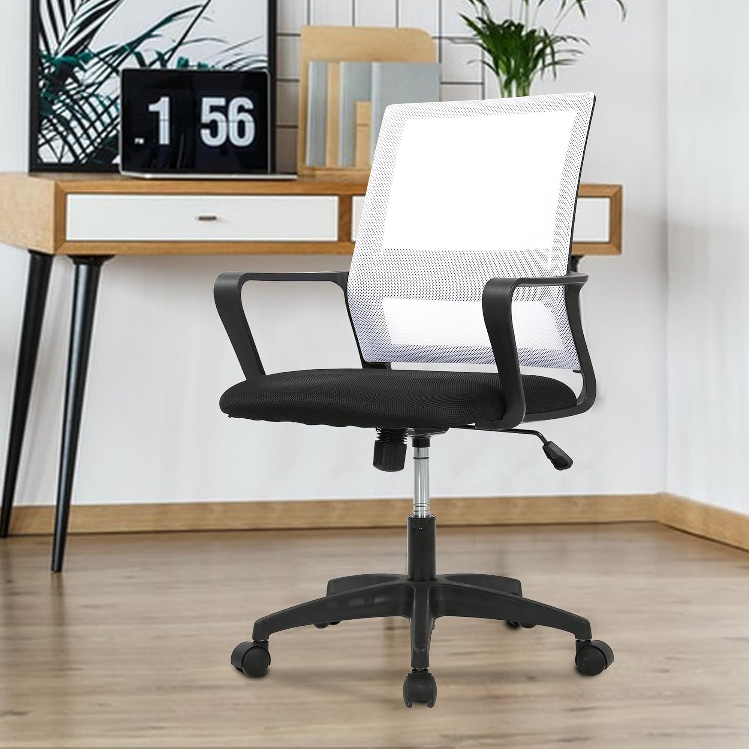 PayLessHere Silla de oficina para computadora, silla ergonómica de malla, respaldo medio, silla giratoria para oficina en casa, silla de escritorio