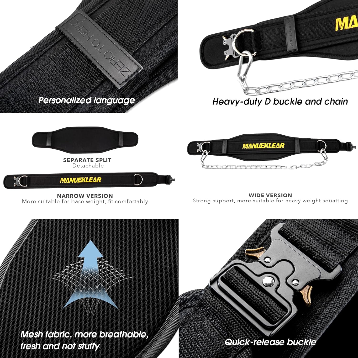 MANUEKLEAR – Cinturón con peso completo para dominadas, cinturón de peso de bloqueo rápido con cadena para hombres y mujeres, cinturón de inmersión