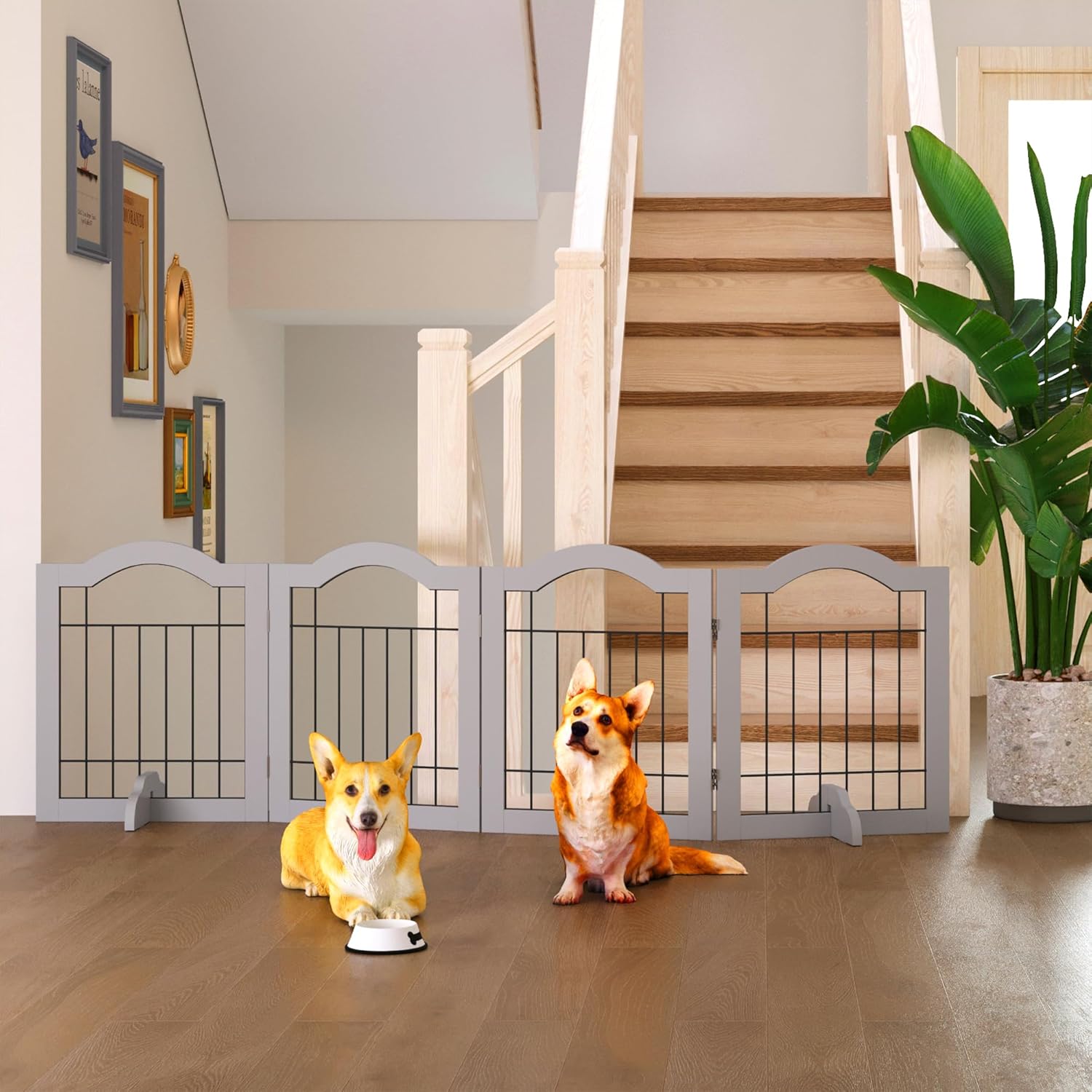 GHQ&ME – Puerta independiente independiente de 80 pulgadas de ancho y 24 pulgadas de alto, sin montaje, puerta plegable de madera para perros, para
