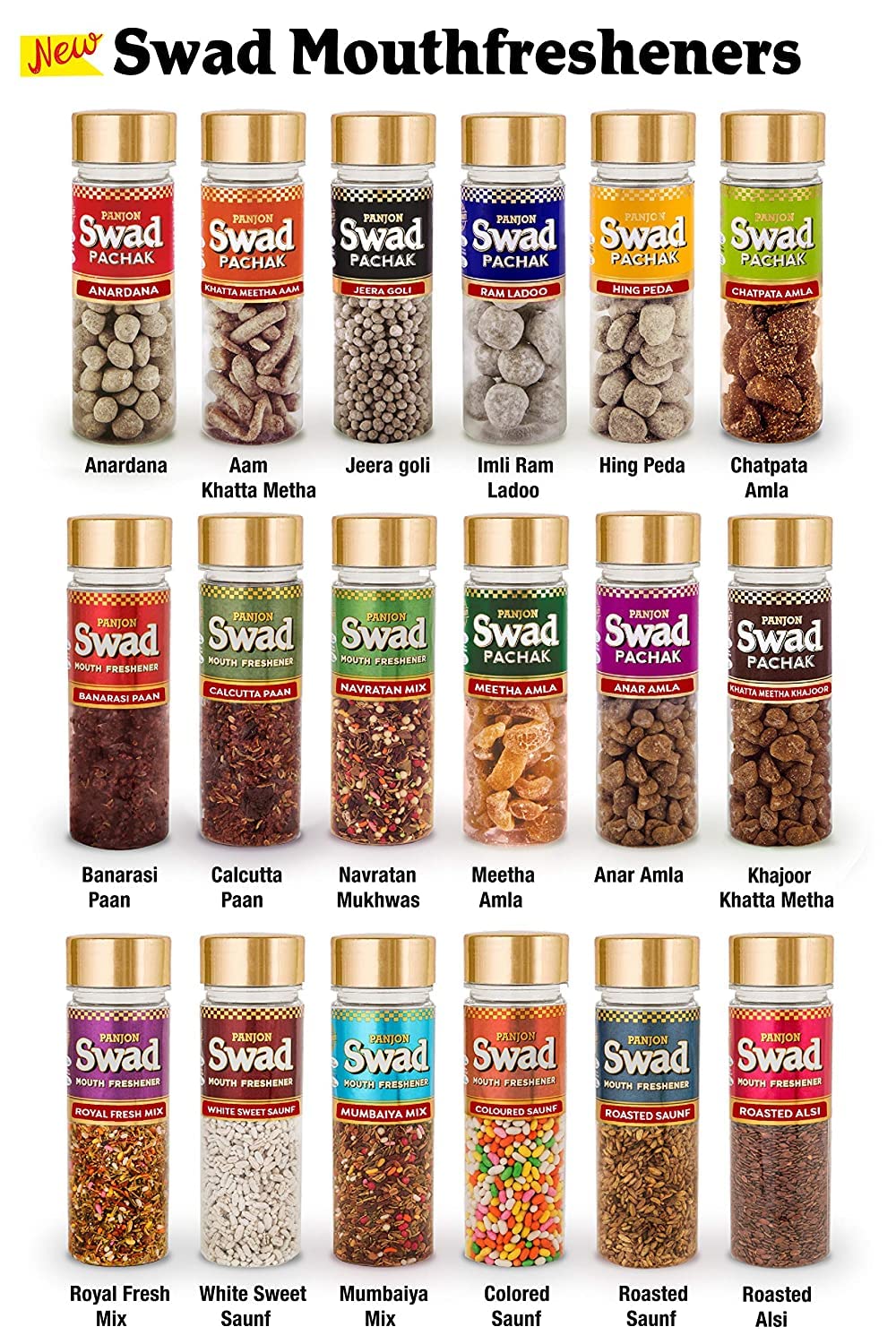 Swad Meetha Pan Candy & Swad Digestive Toffee Masala Chocolate (17.64 oz Paan Tarro, 50 Regular Pack) 2 unidades
