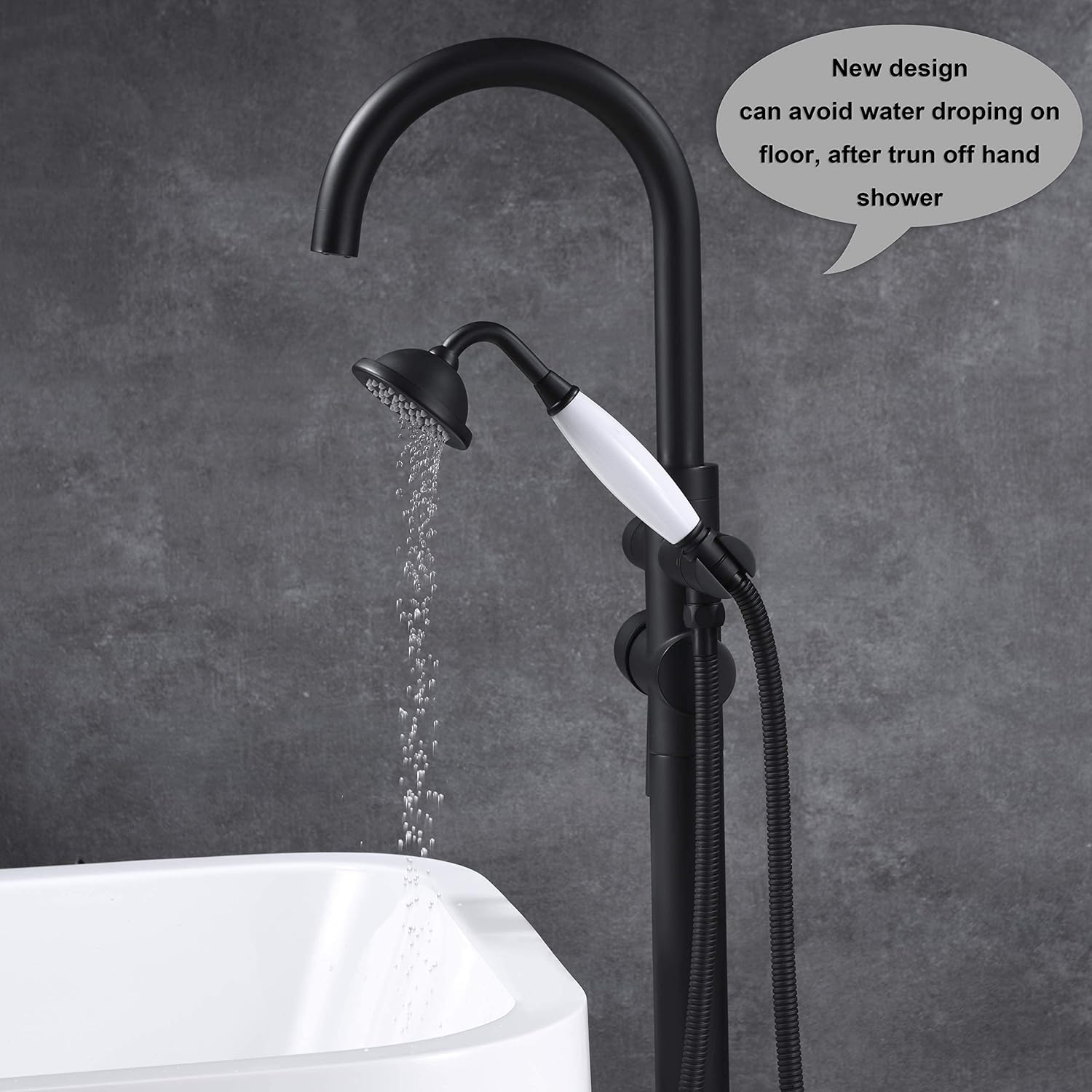 Grifo de bañera independiente Llenador de bañera Negro Alto caudal 11.9GAL Llenadores de grifos montados en el piso con montaje de ducha de mano LLGG