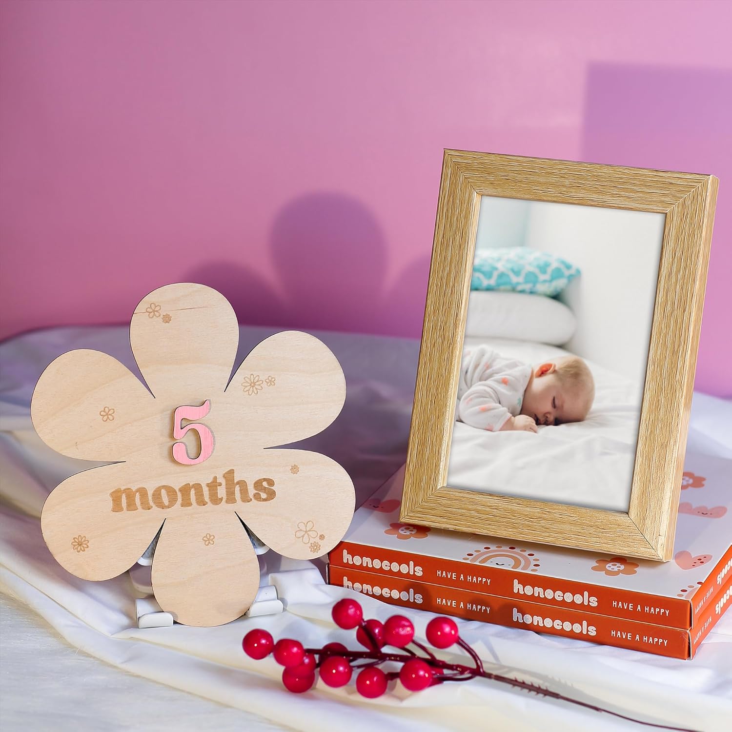 Tarjetas de hitos mensuales para bebés, discos de hitos mensuales de madera, accesorios de fotografía para recién nacidos para documentar el