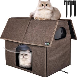 MIU Color Casa para gatos al aire libre, casas grandes mejoradas para gatos en interiores y exteriores, refugio aislado para gatos con alfombrilla MIU Color Casa para gatos al aire libre, casas grandes mejoradas para gatos en interiores y exteriores, refugio aislado para gatos con alfombrilla