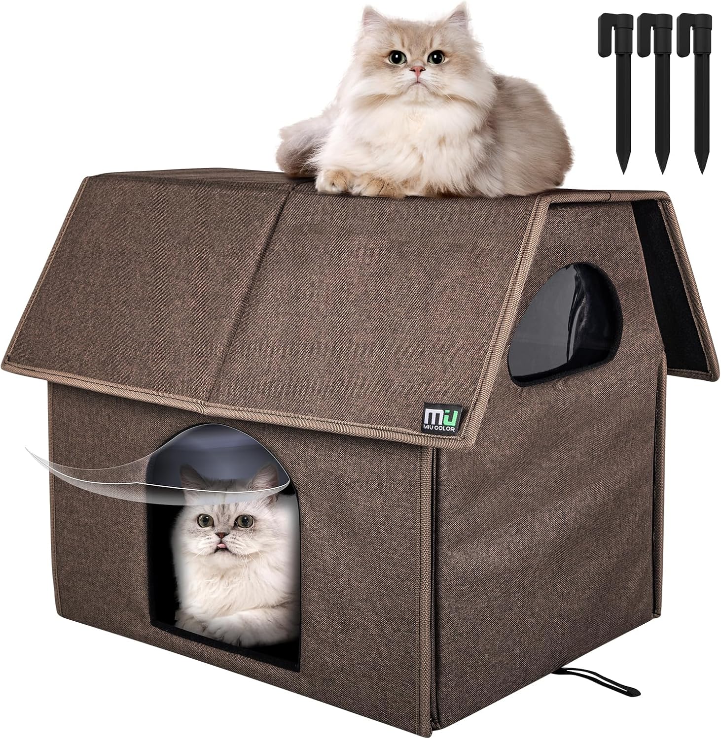 MIU Color Casa para gatos al aire libre, casas grandes mejoradas para gatos en interiores y exteriores, refugio aislado para gatos con alfombrilla