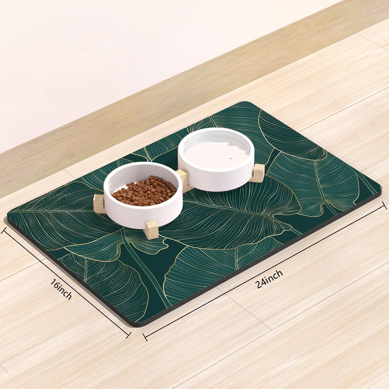 Tapete de comida para perros, de 16 x 24 pulgadas, tapete absorbente para perros y gatos, tapete absorbente para proteger los suelos, bonito tapete