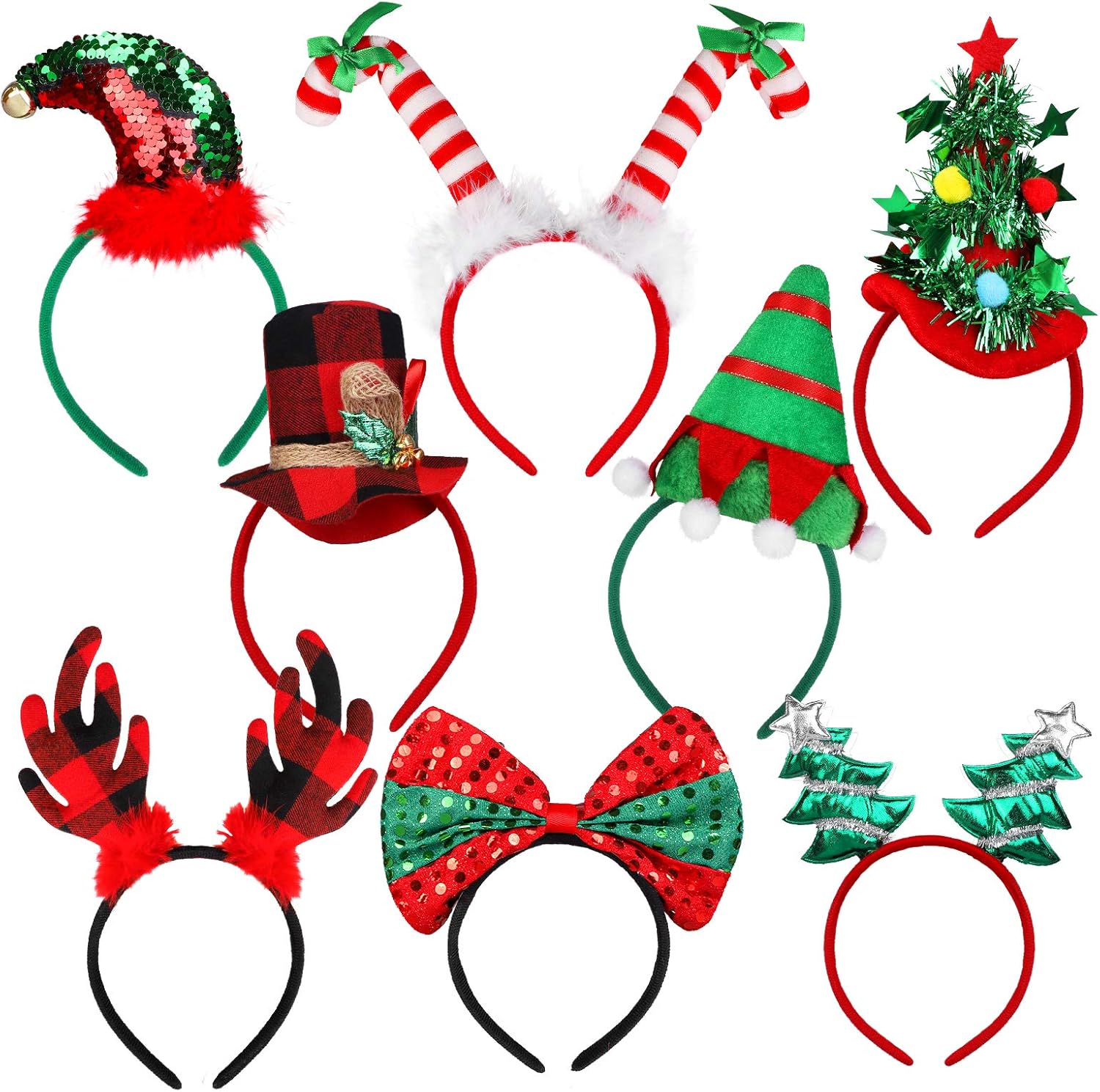 URATOT Paquete de 8 diademas de fiesta de Navidad, disfraz de fiesta de Navidad, diademas de reno, cabina de fotos de Navidad, para recuerdos de