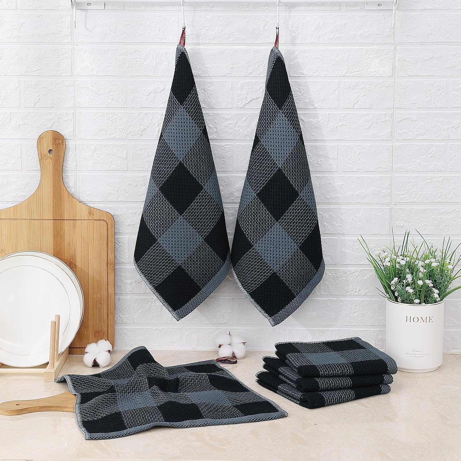 Trapos de cocina a cuadros 100% algodón, 12 x 12 pulgadas, súper suaves y absorbentes, de secado rápido, trapos de cocina para cocina, paquete de 8,
