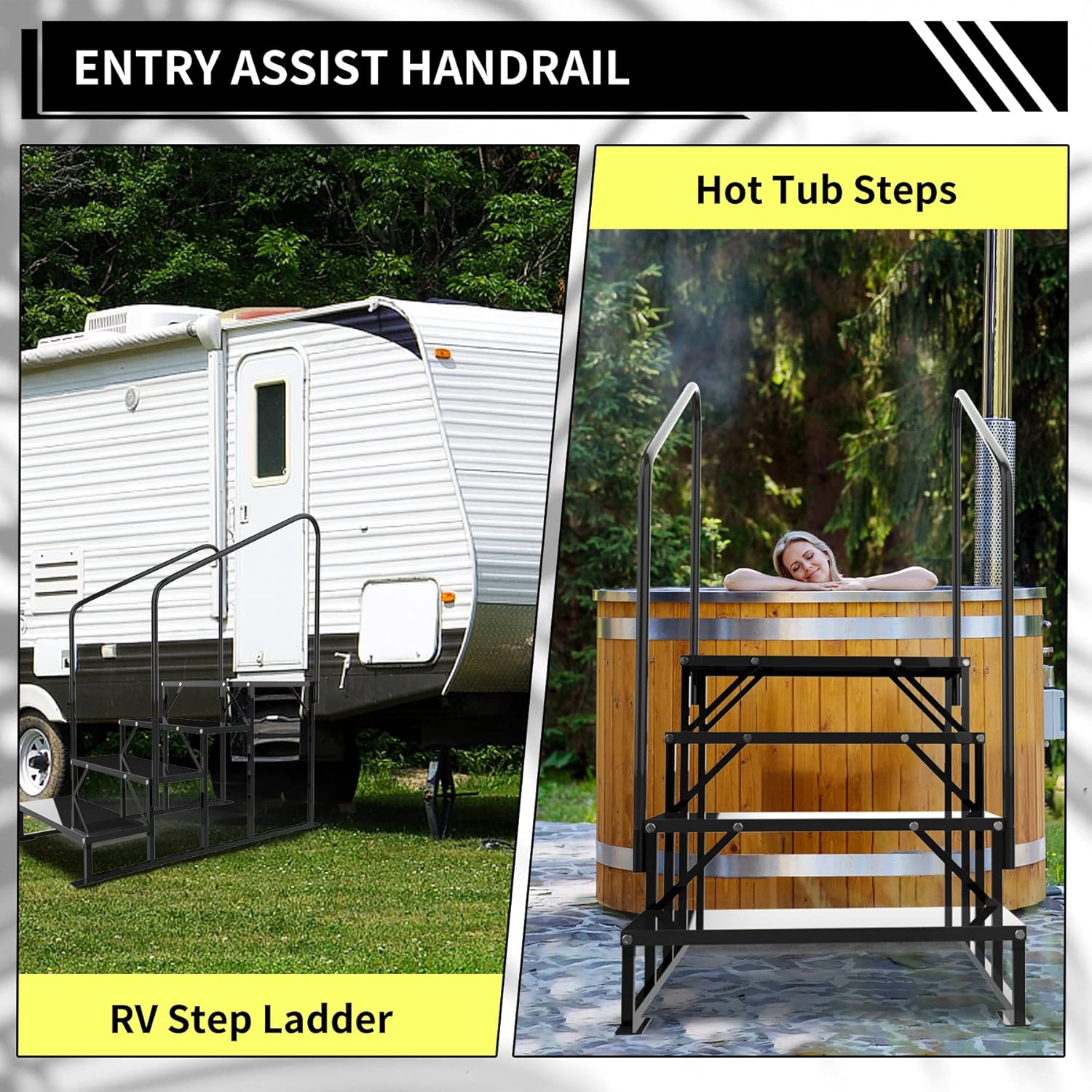 Escalones actualizados para bañera de hidromasaje y escaleras de caravana con dos pasamanos, escaleras móviles de 4 escalones para el hogar,