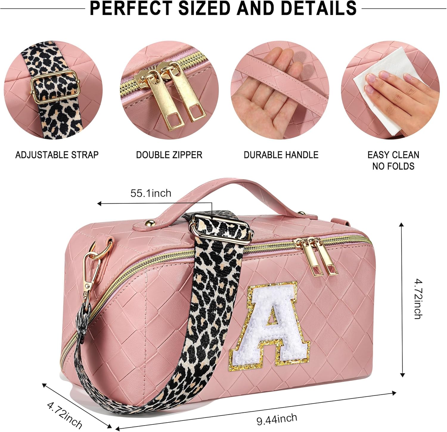 YOOLIFE Bolsa de cosméticos de viaje de gran capacidad  Bolsa de maquillaje portátil con inicial para mujer, bolsa organizadora de maquillaje de