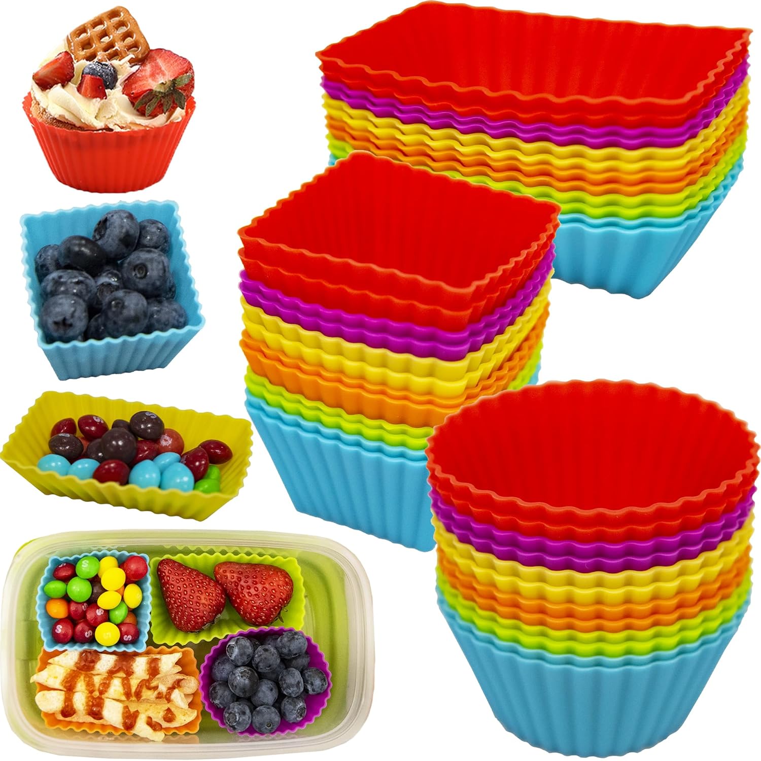 Forros de silicona para cupcakes, 36 divisores de silicona para loncheras, tazas de silicona antiadherentes, accesorios de caja Bento para niños