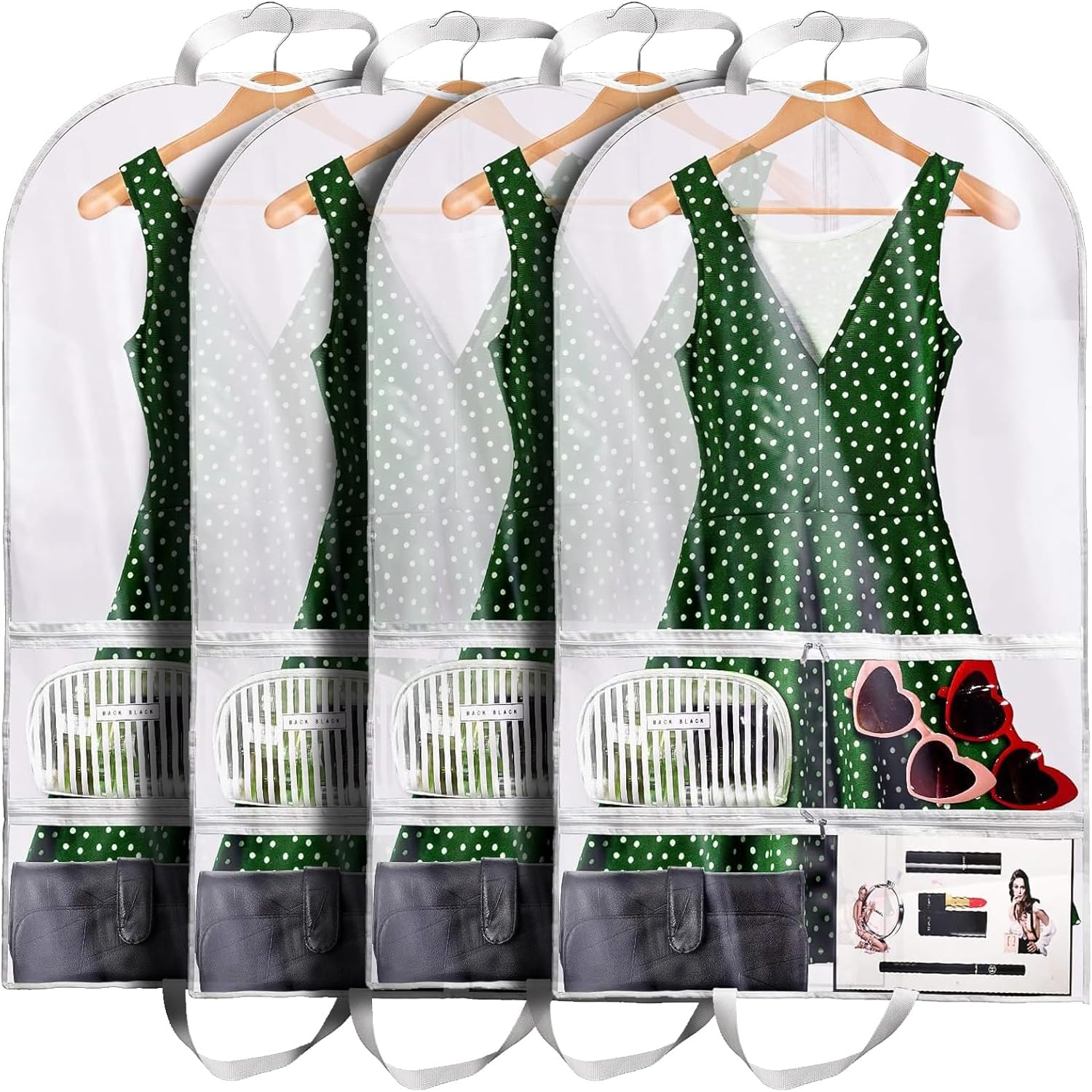 Maitys Bolsa colgante de PVC transparente para disfraz, bolsas de disfraces, funda de traje con bolsillos con cremallera para almacenamiento,