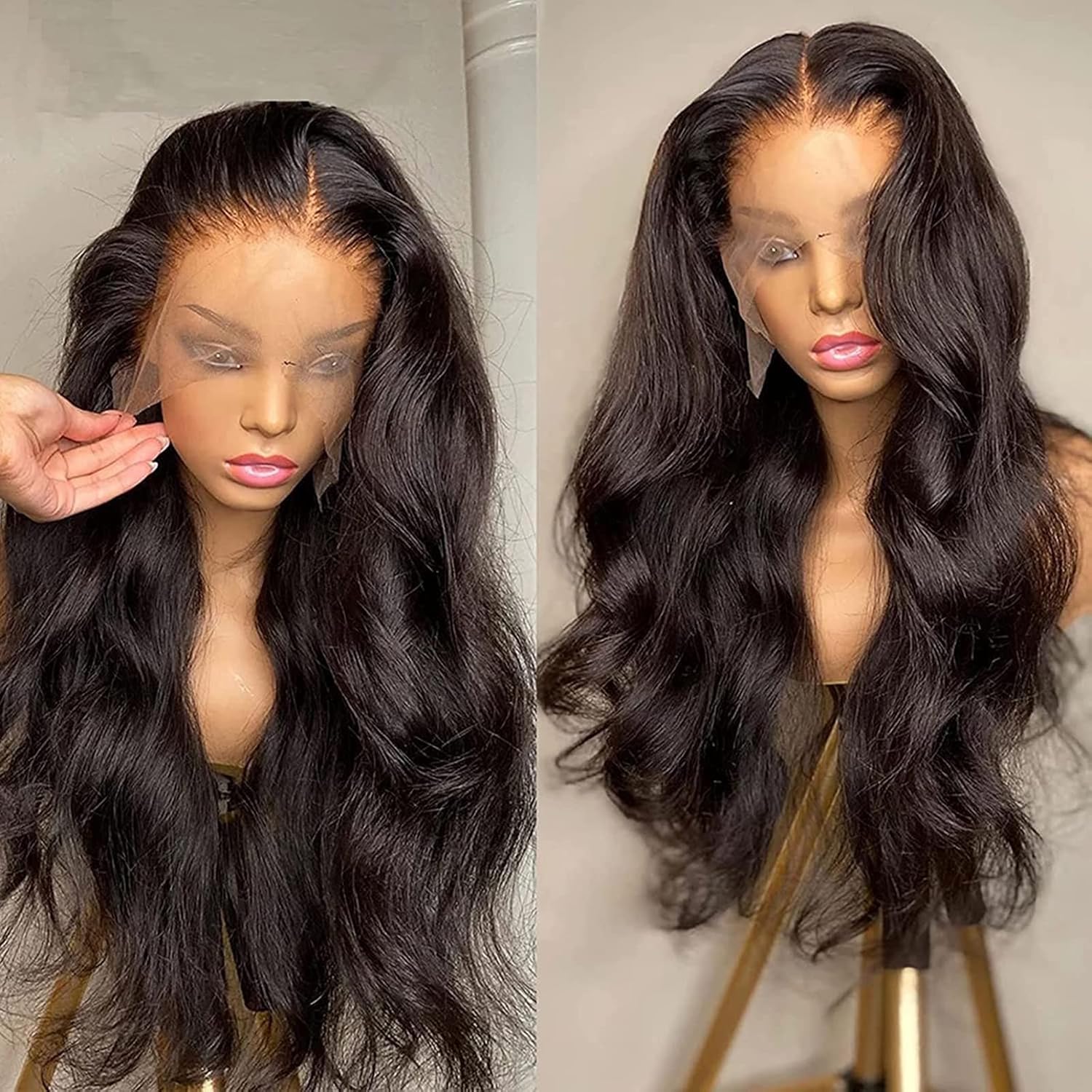 Sandistore Pelucas de cabello sintético ondulado con reflejos y encaje frontal, 180% de densidad, resistente al calor, peluca frontal de encaje