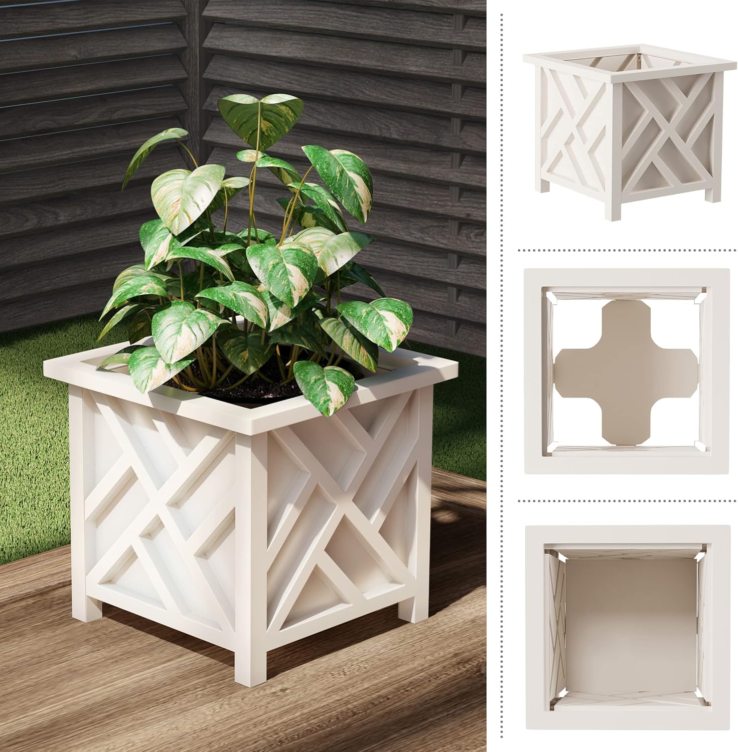 Pure Garden – Macetero con diseño de celosía, paquete de 2  Macetas decorativas de 14.75 pulgadas para flores o plantas al aire libre  porche
