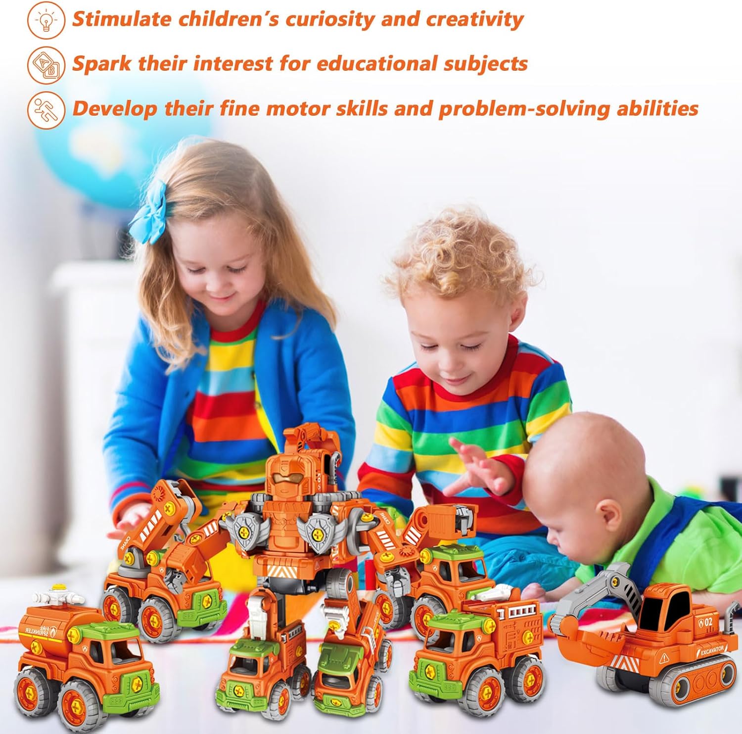 Vehículos de construcción robot 5 en 1, robot transformador para niños, coches de juguete educativos STEM para construcción de automóviles, juguete