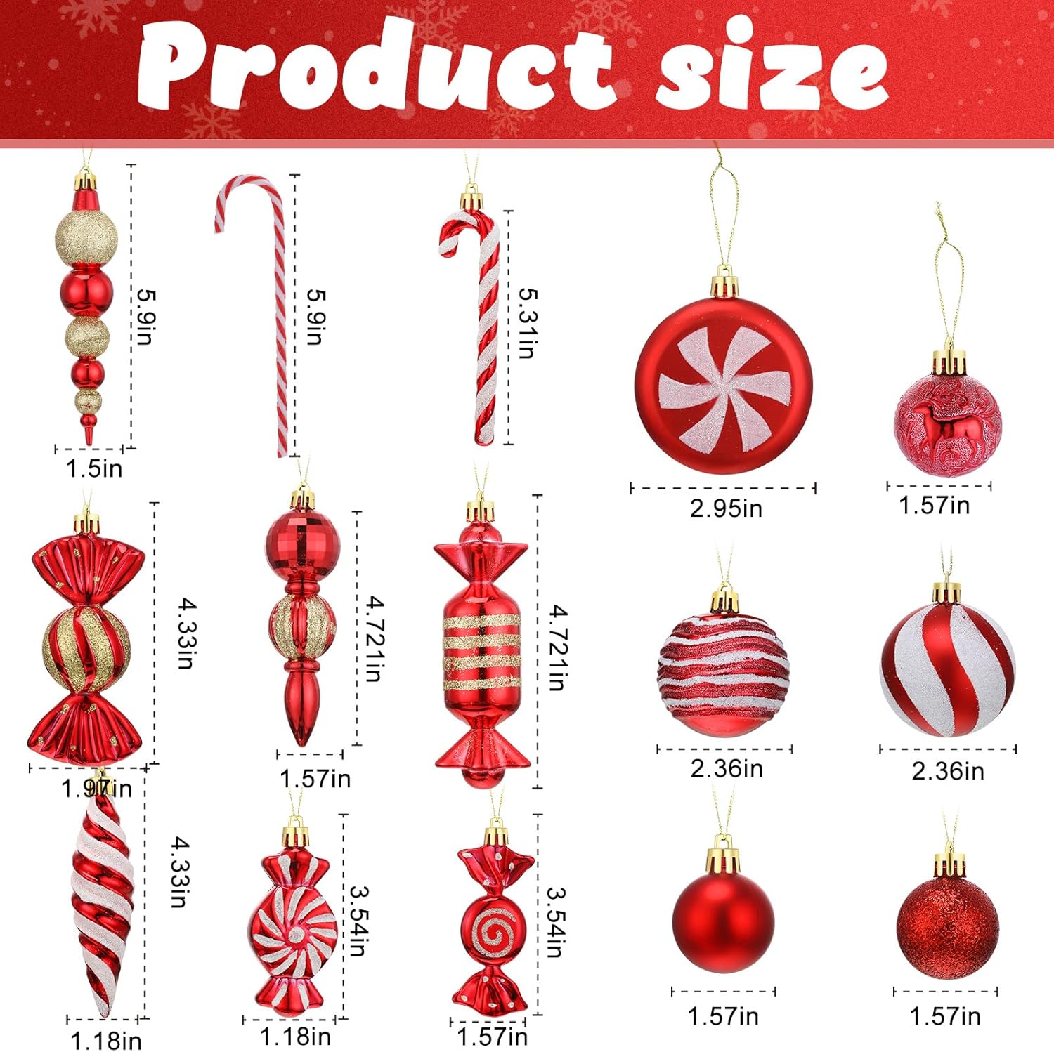 Sumind Juego de 130 adornos rojos y blancos para árbol de Navidad, caramelo de Navidad, adornos de piruleta de caramelo para decoración de árbol de