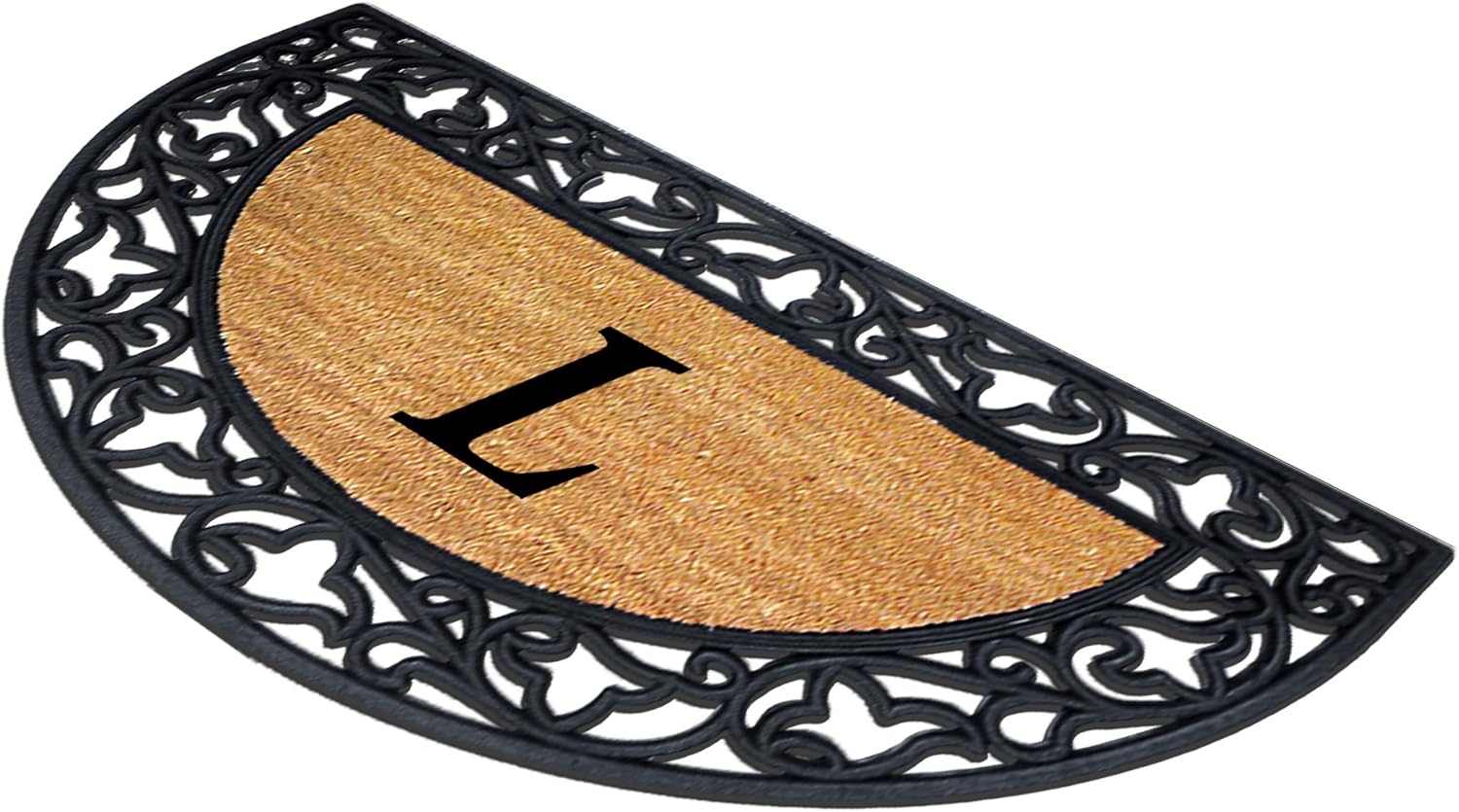 Nedia Home Borde Acanthus con felpudo semicircular de gomafibra de coco, 22 x 36 pulgadas, monograma L