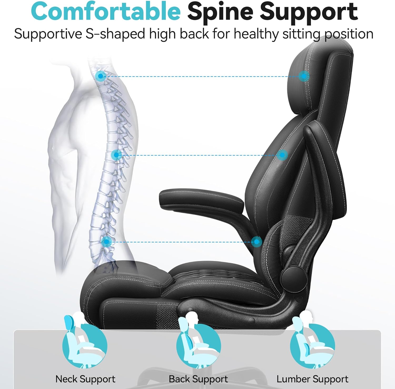 BestGlory Silla de oficina, silla de oficina ejecutiva con respaldo alto, silla ergonómica de escritorio para computadora con función mecedora,