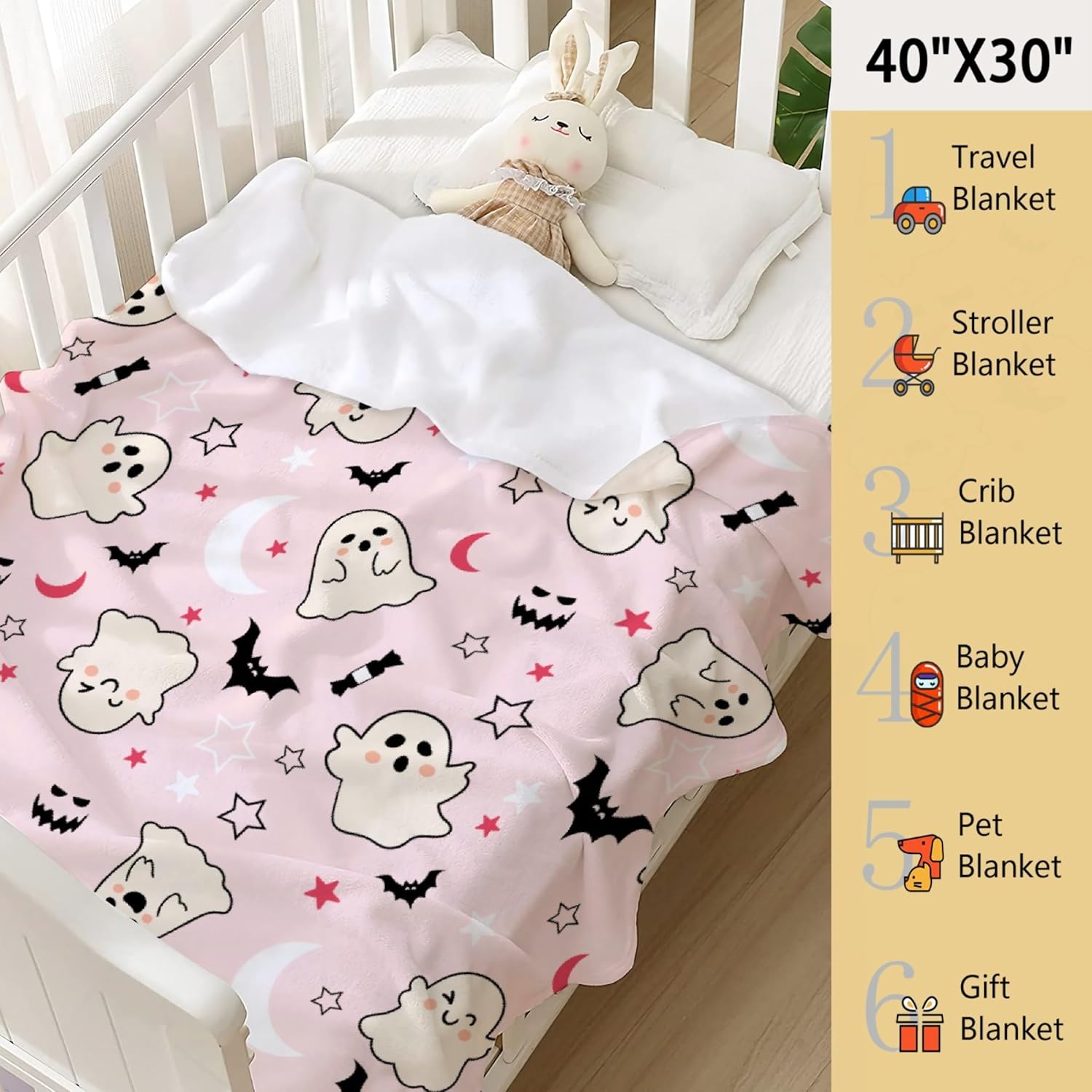 Manta estampada de fantasma, regalo para Halloween, manta para mujeres y hombres, suave y acogedora manta de forro polar, para sala de estar, cama