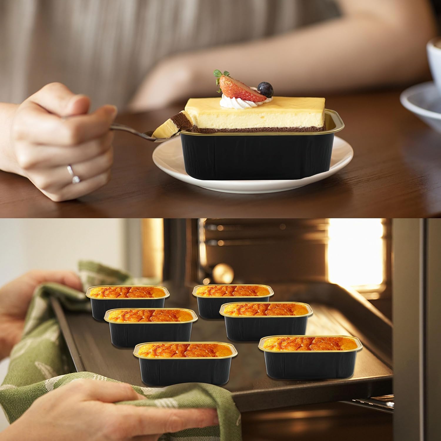 BAKINGPAK Tazas para hornear con tapas, 30 moldes para pasteles de 5.5 onzas, mini moldes para pasteles con tapas, moldes para magdalenas con tapas,