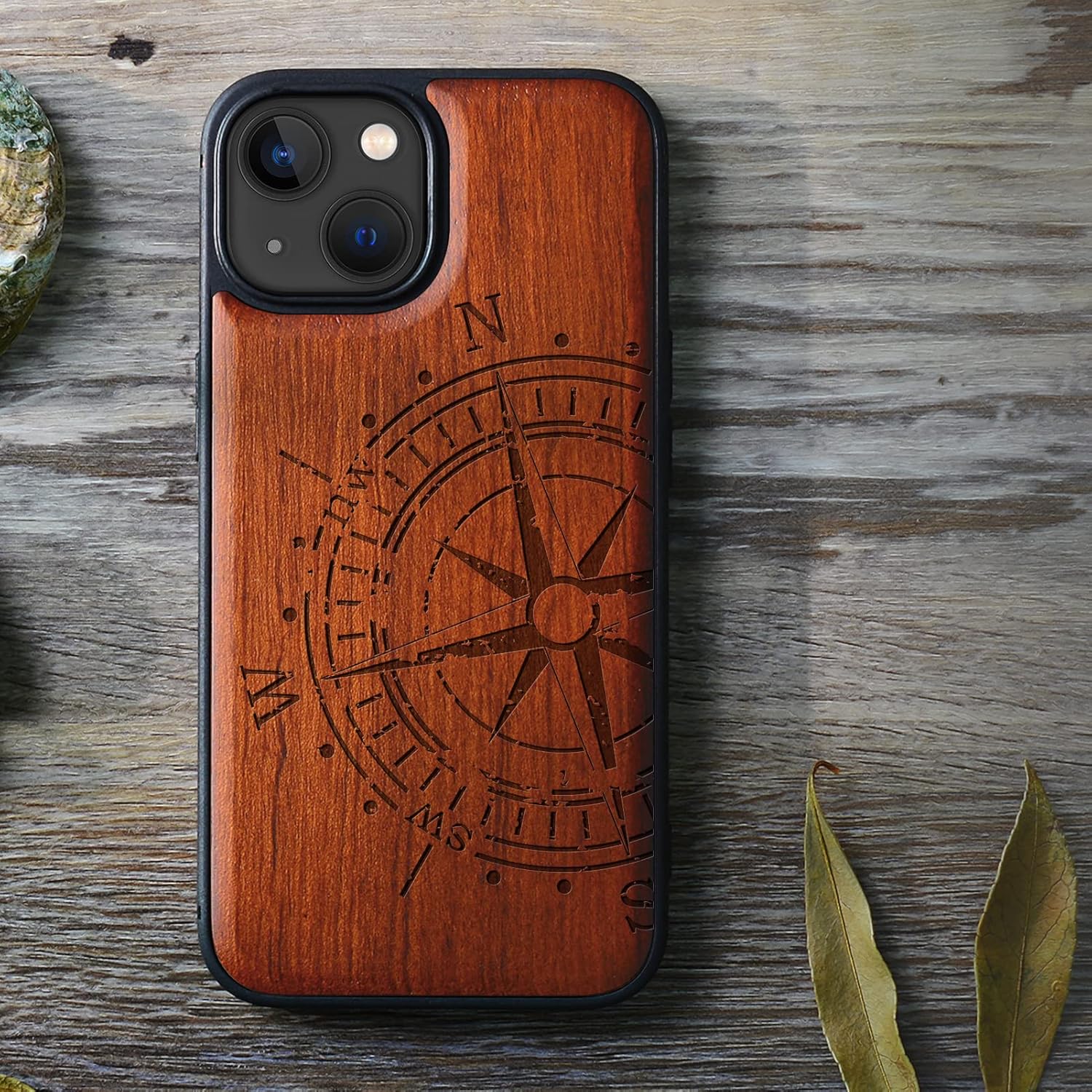 Carveit Funda magnética de madera para iPhone 13 Mini madera real dura y TPU suave a prueba de golpes, funda protectora híbrida única y elegante de