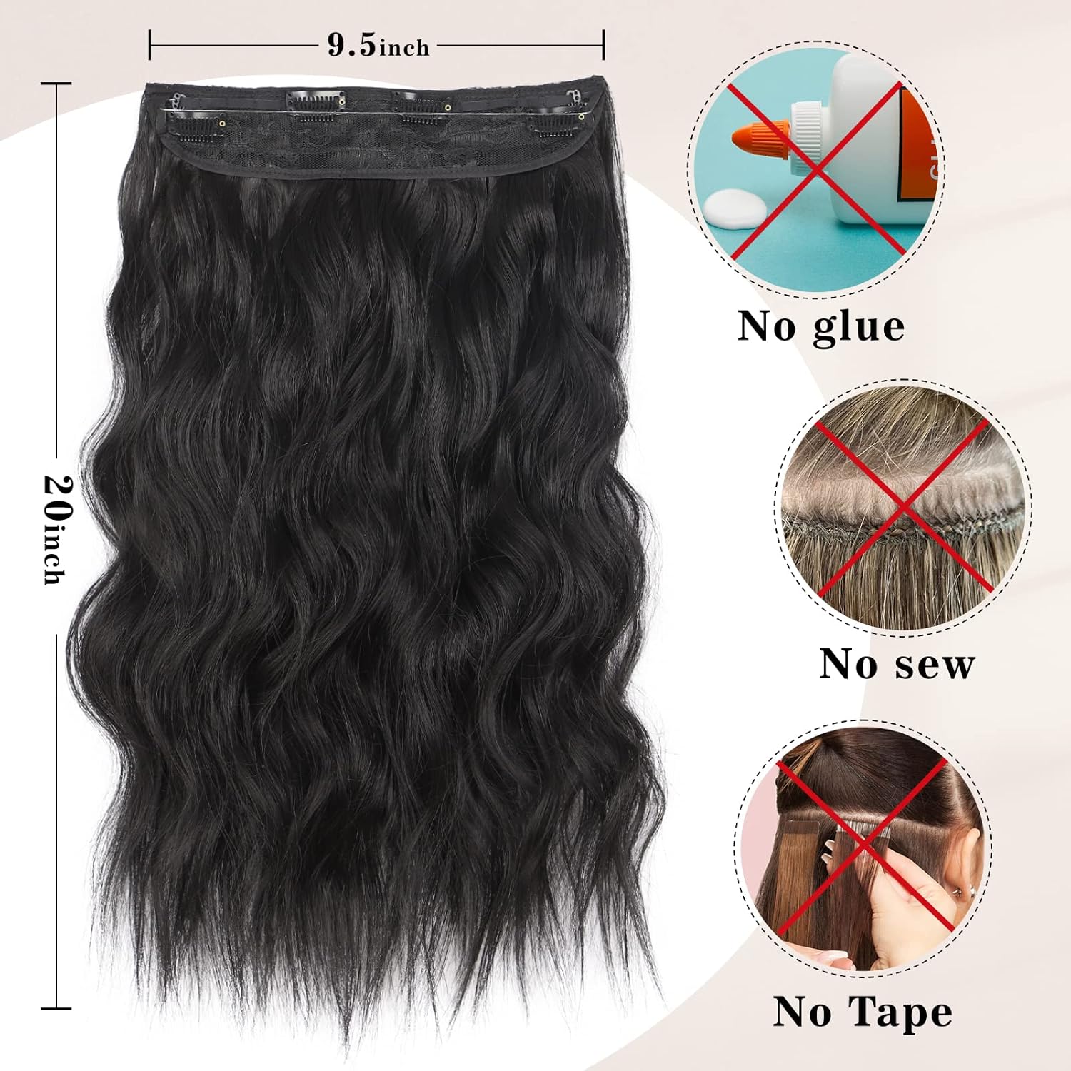 Extensión de cabello de alambre invisible con clips de seguridad, extensiones secretas de 20 pulgadas para mujer, extensiones onduladas sintéticas