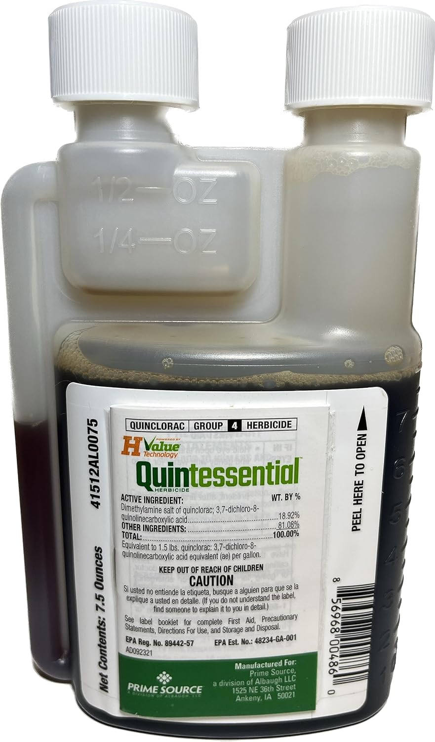 Herbicida Quintessential (7.5 onzas líquidas) por Prime Source – Quinclorac 1.5 L Formulación mejorada, tecnología H-Valor, mata pasto de cangrejo