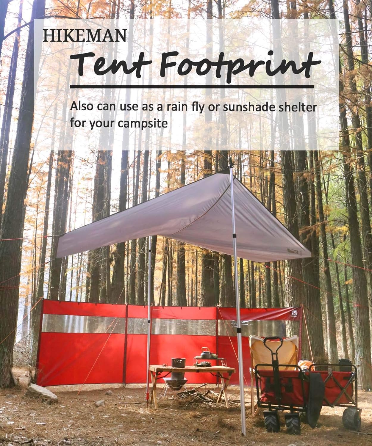 Hikeman Huella hexagonal de tienda de campaña, lona ultraligera impermeable para 1 a 4 personas, con 6 estacas de tienda de campaña para campamento,