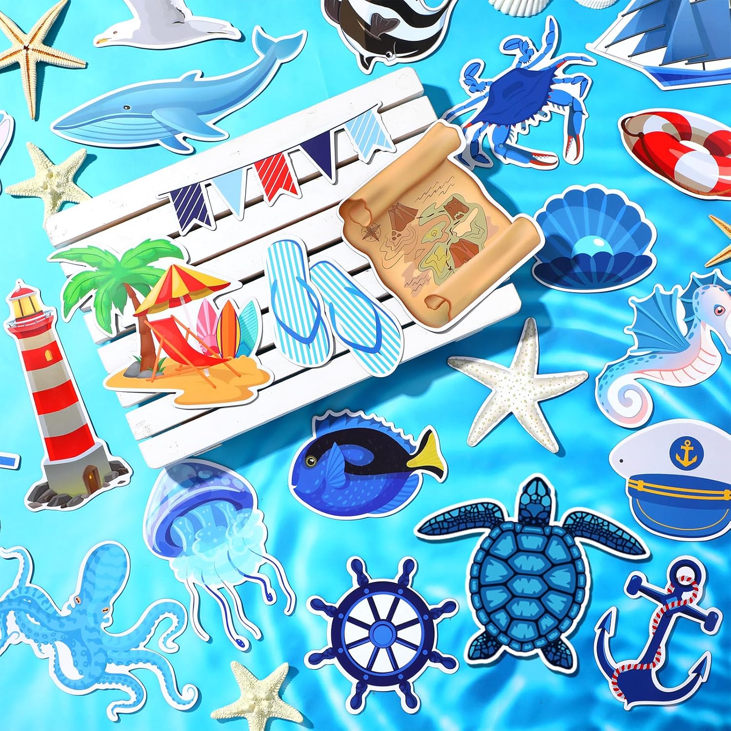 29 imanes de navegación marítima para automóvil, calcomanías de anclaje para puerta de crucero, decoración de puerta de crucero, palmera, tortuga,