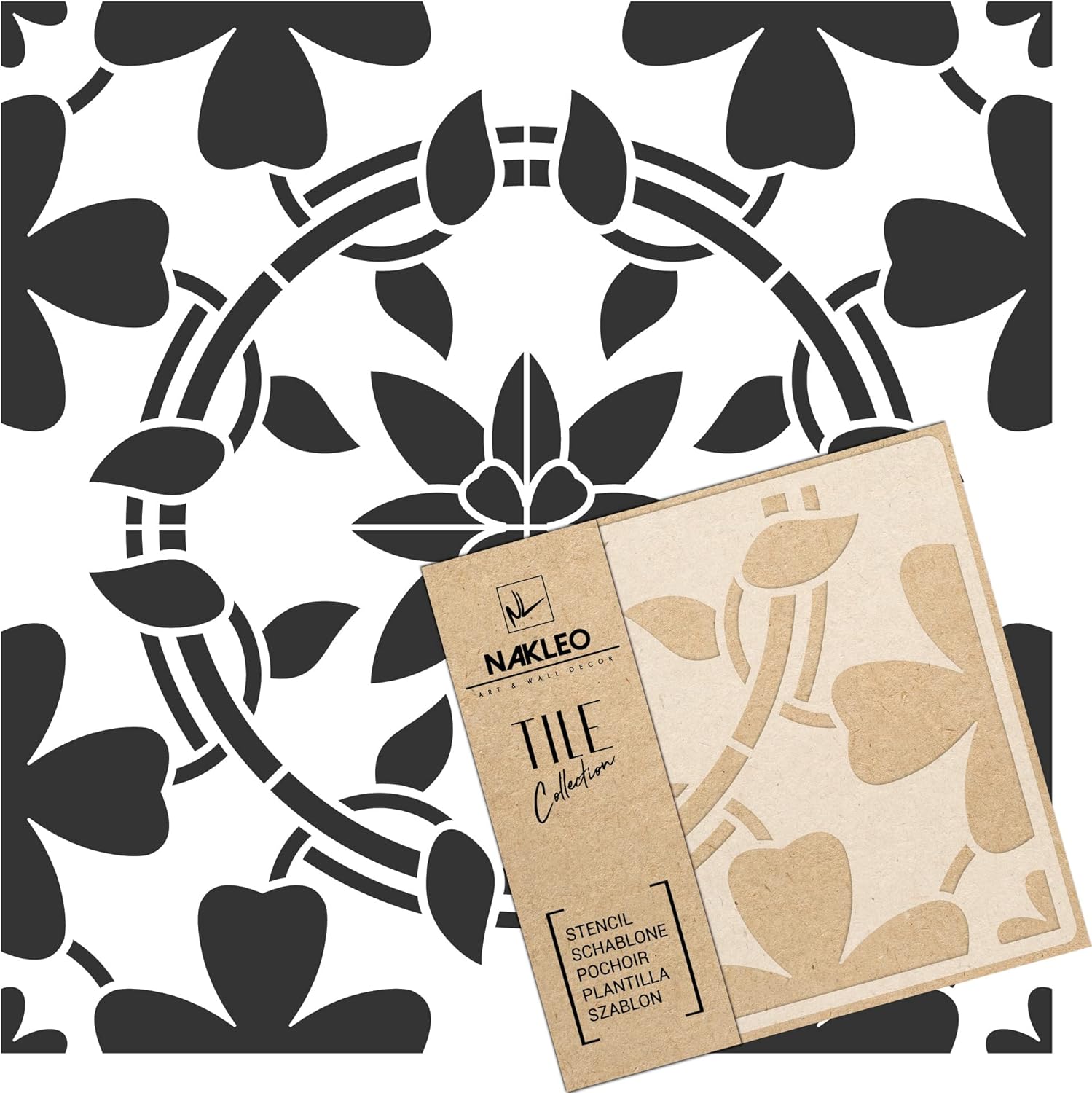 NAKLEO – Plantilla de plástico reutilizable para azulejos, flores de manresa, diseño geométrico marroquí, bloque de pavimento, piso de hormigón,