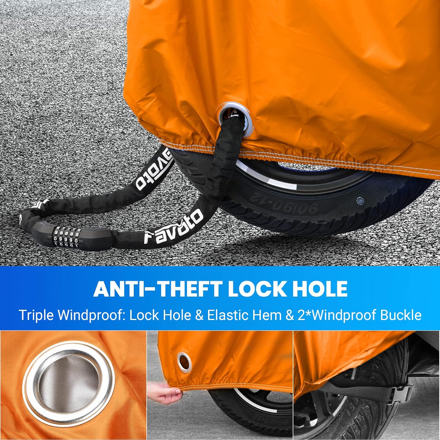 Favoto – Funda impermeable para motocicleta, universal, duradera, reflectante, protección solar para cualquier temporada, con orificios de seguridad
