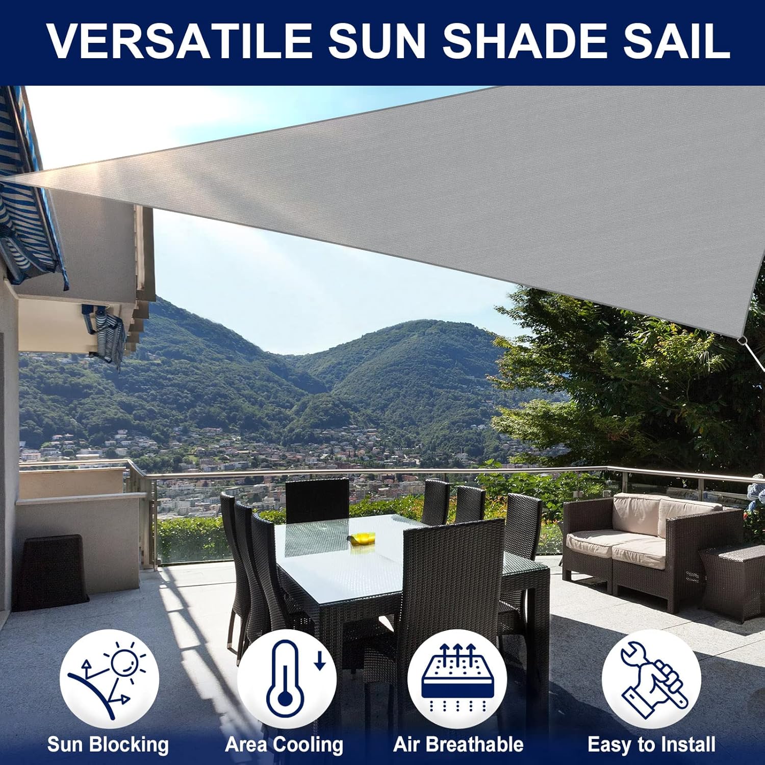 PureFit – Toldo triangular para exteriores, 8 x 8 x 8 pies, toldo de protección solar con bloqueo UV, toldo de sombra, cubierta de patio para patio