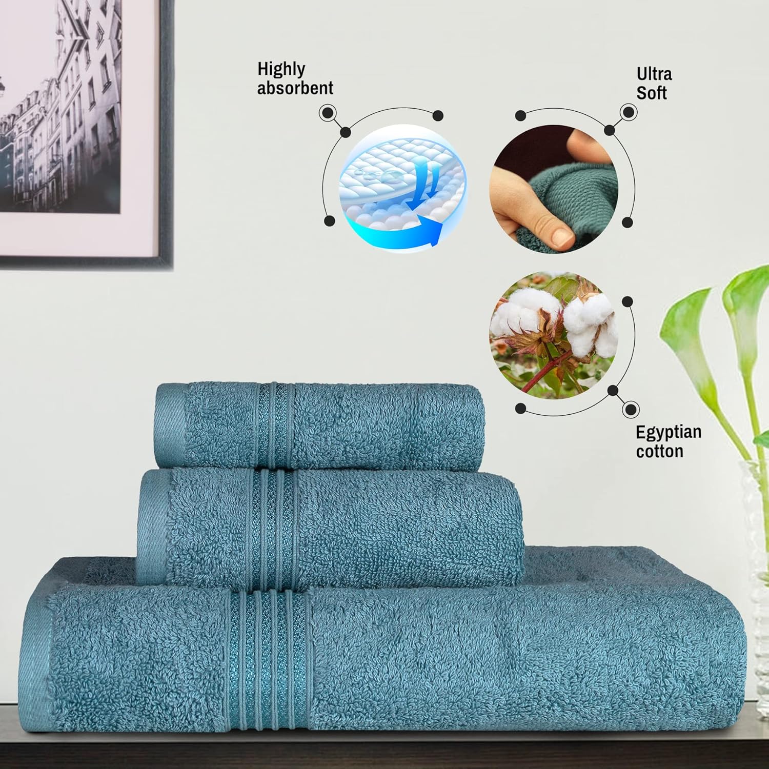 Superior Juego de toallas de algodón egipcio de 3 piezas, toallas básicas para baño, decoración del hogar, baño de invitados, ducha, apartamento,