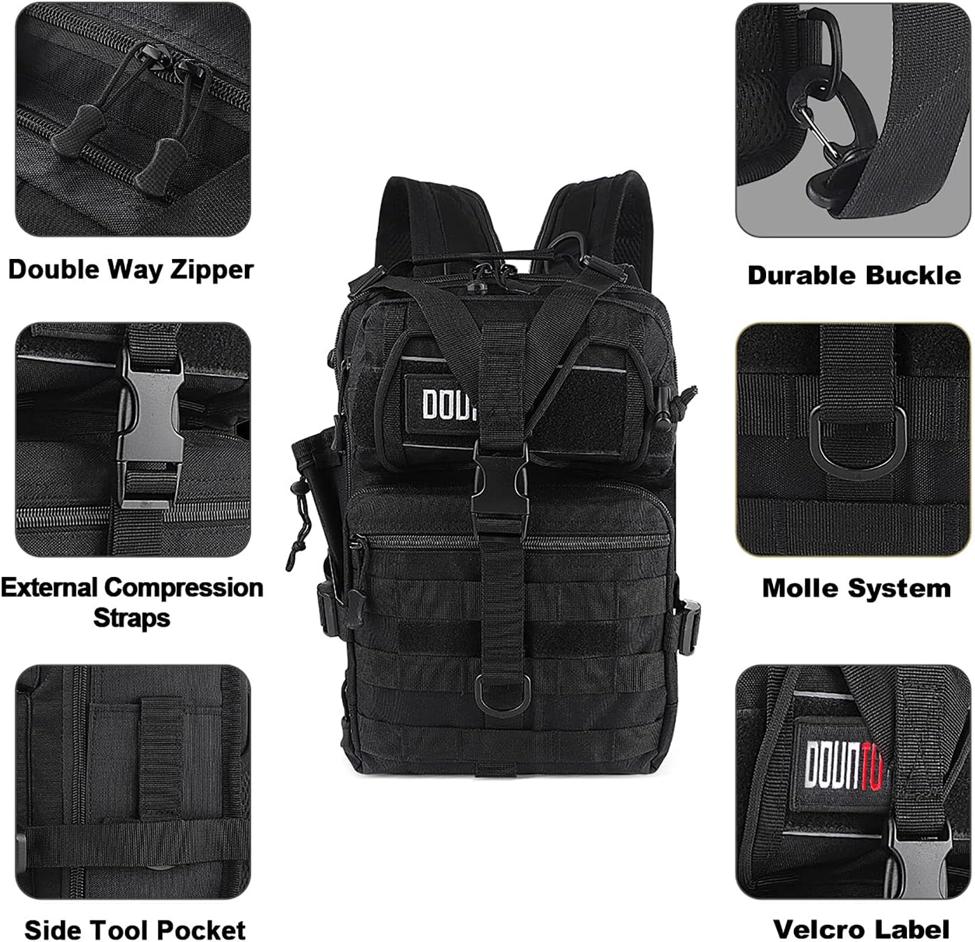 Mochila táctica mediana EDC DayPack Militar Molle Mochilas Mochila al aire libre Mochila para Pesca Caza Camping, Negro -, Mochila táctica militar