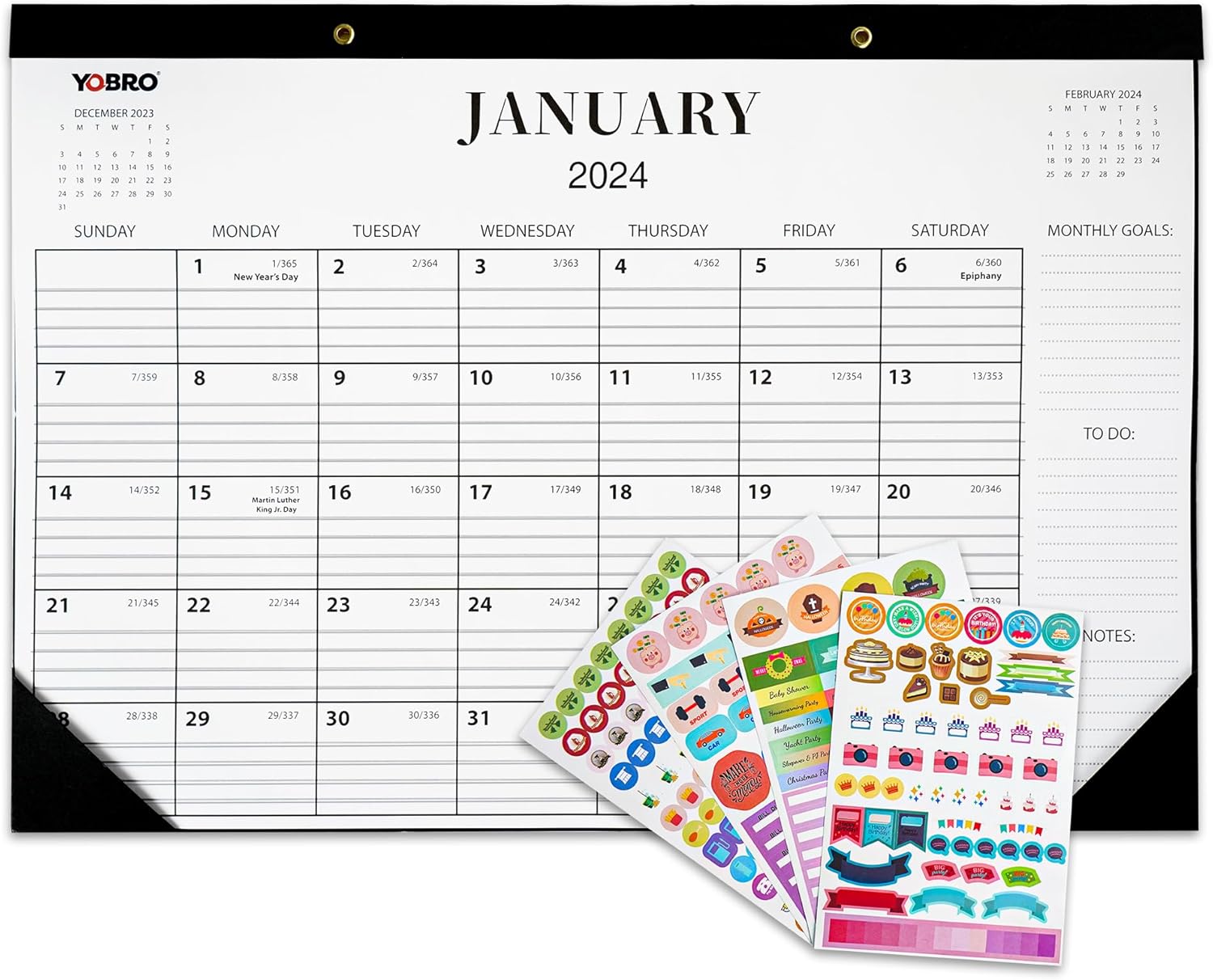 Calendario de escritorio 2024 con calcomanías, calendario mensual grande de escritorio de 17 x 12 pulgadas, calendario de pared para planificación,