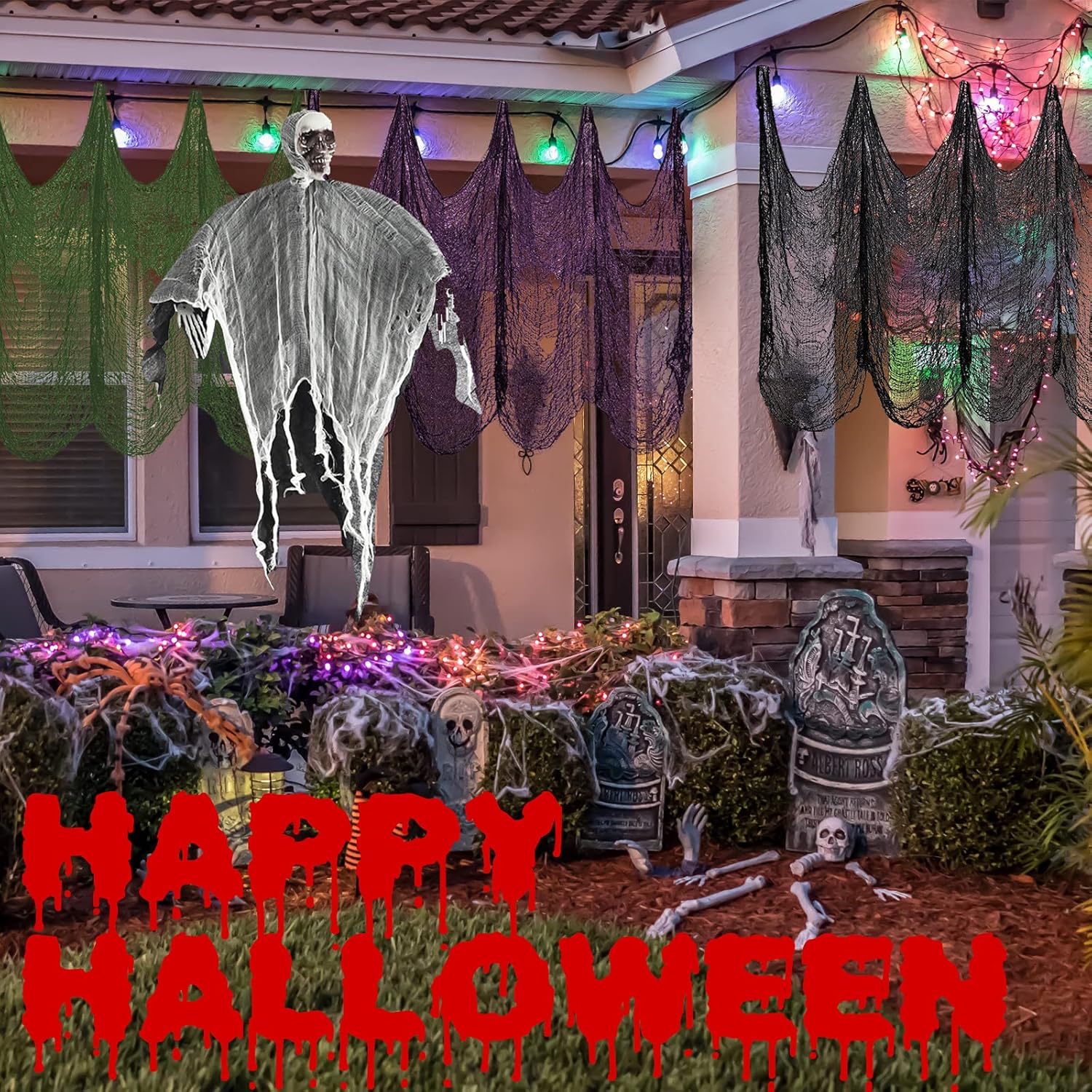 Legigo Paquete de 6 paños espeluznantes de Halloween (30 x 72 pulgadas), gasa espeluznante para fiesta de Halloween, suministros de fiesta de