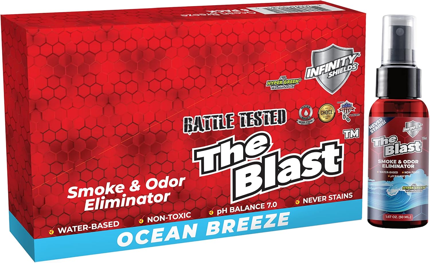 The Blast Smoke – Spray eliminador de olores  Ambientador para autos, casas y oficinas, conveniente para llevar, paquete de 6 (brisa oceánica)
