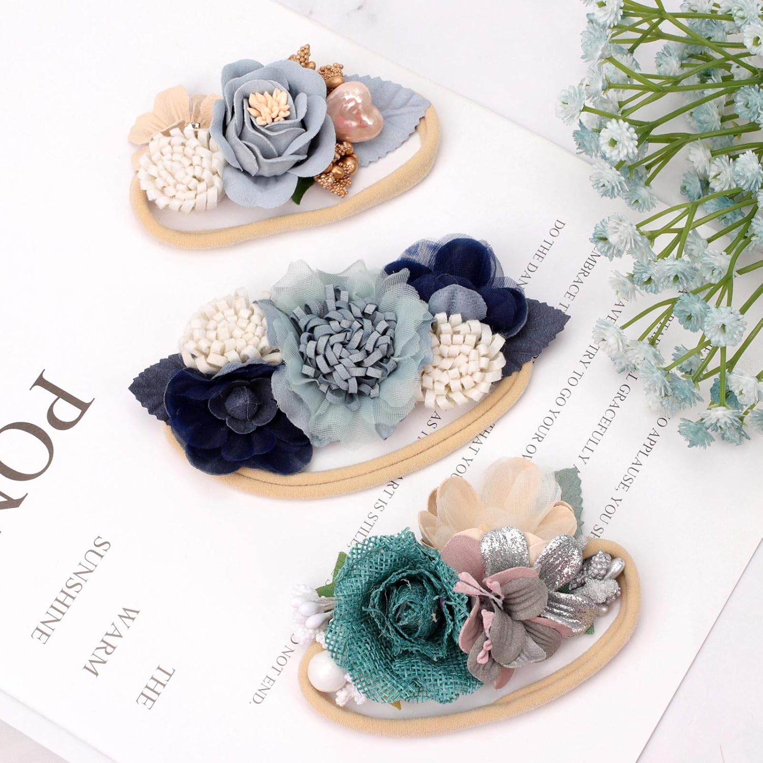 VOBOBE Diademas elásticas de nailon para bebé niña, lazos elásticos para el pelo para recién nacidos, accesorios para el cabello, paquete de 3